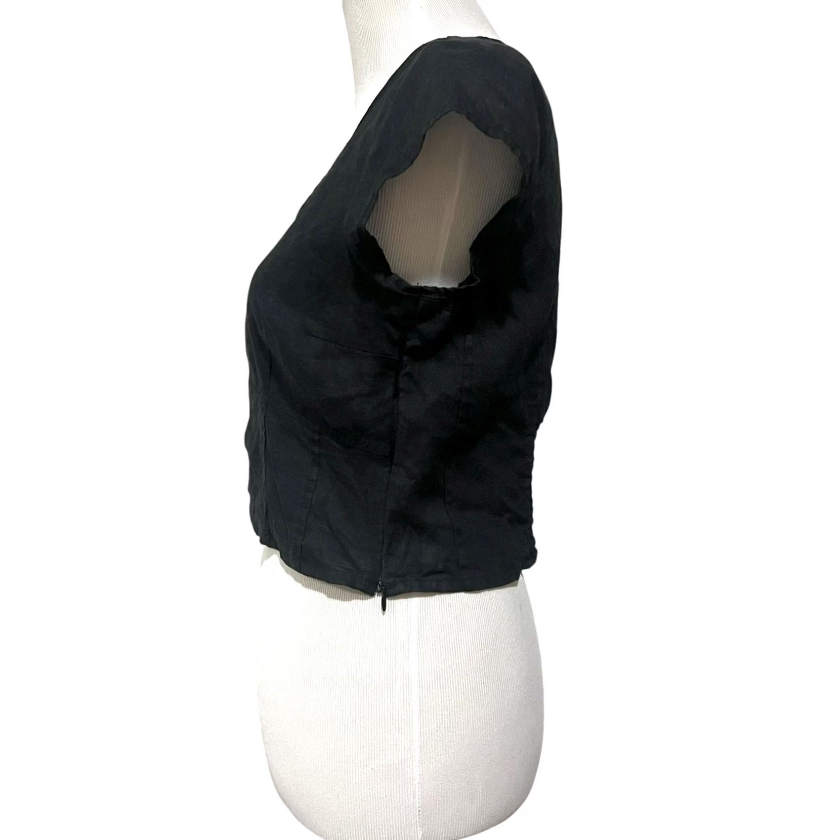 Vintage House of Harlow 1960 Blouse Women's Linen Top Black Square Neck Short Sleeve M Cropped Beach Classic Designer Womens Size M / US 6-8 / IT 42-44 - 4 Thumbnail