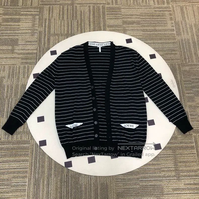 Loewe Loewe Black Striped Long Sleeve Knit Sweater Jacket Size L / US 10 / IT 46 - 1 Thumbnail