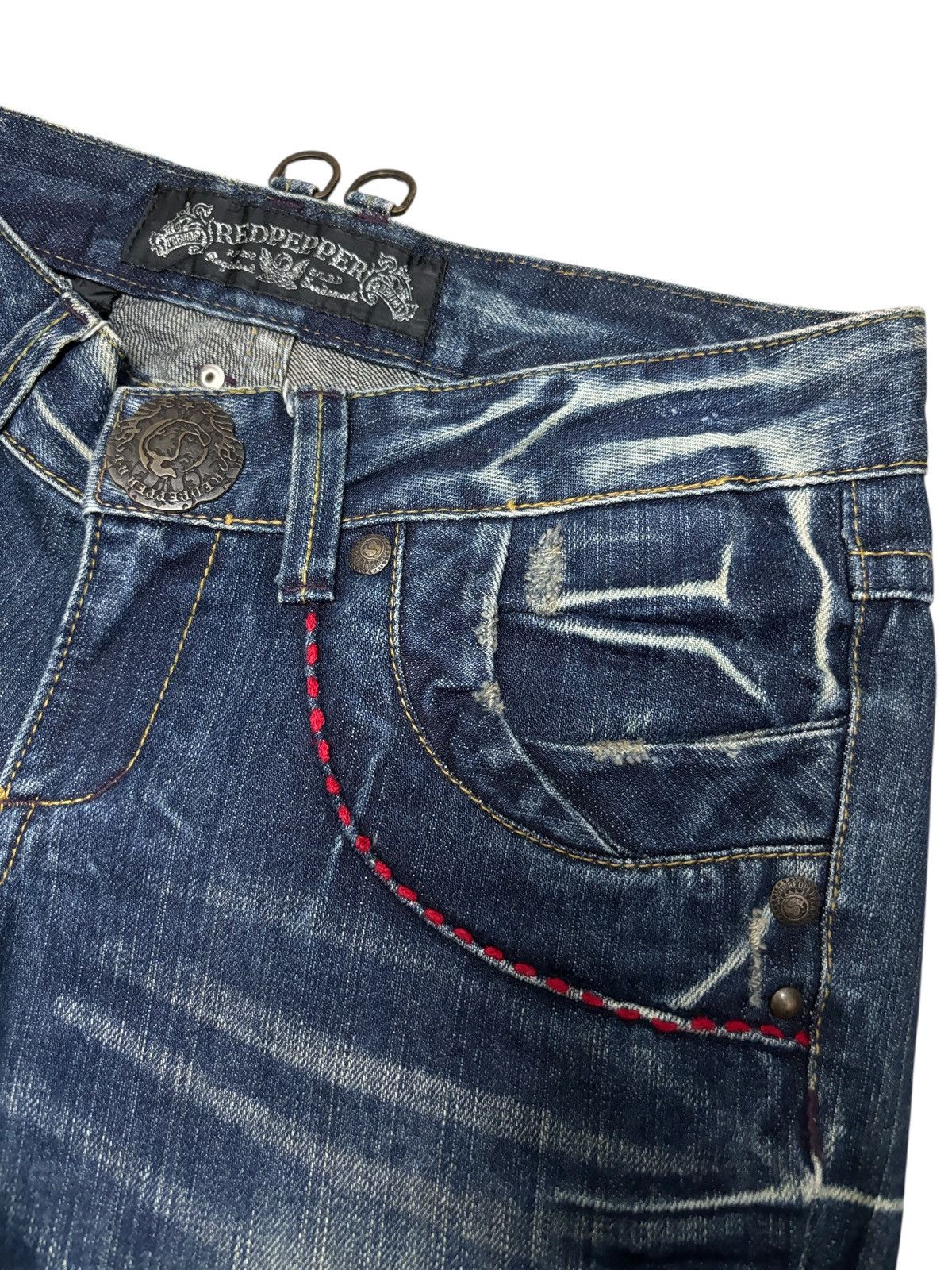 Japanese Brand Y2K Red Pepper Wide Flare Denim Jeans Size 30" / US 8 / IT 44 - 5 Thumbnail