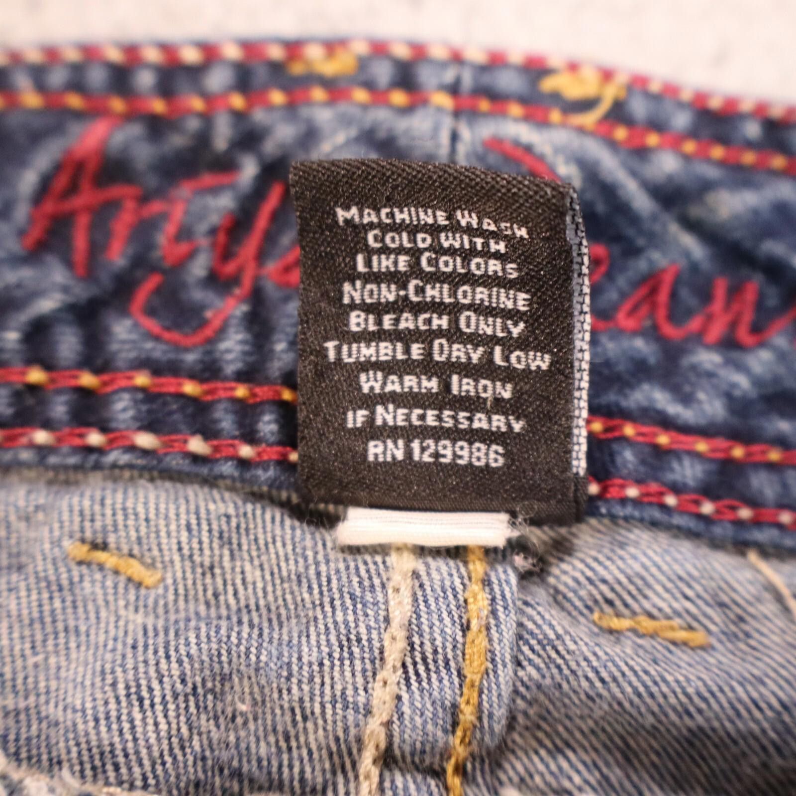 Designer Ariya jeans womens 11/12 blue denim embroidered stretch dist Size 34" / US 12 / IT 48 - 6 Thumbnail