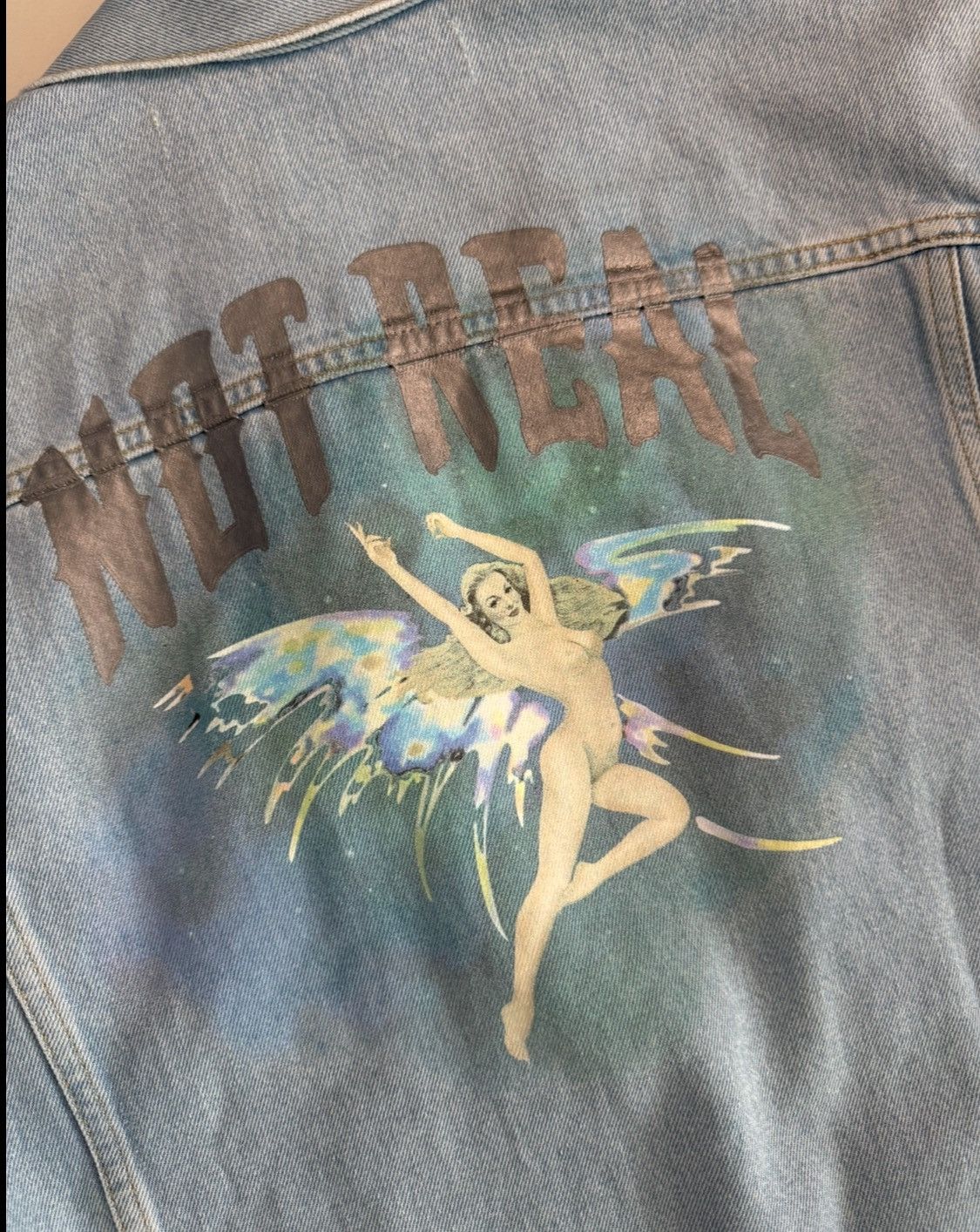 Off-White AUTHENTIC Off-White “Not Real” Graphic Denim Jacket Size US S / EU 44-46 / 1 - 2 Thumbnail