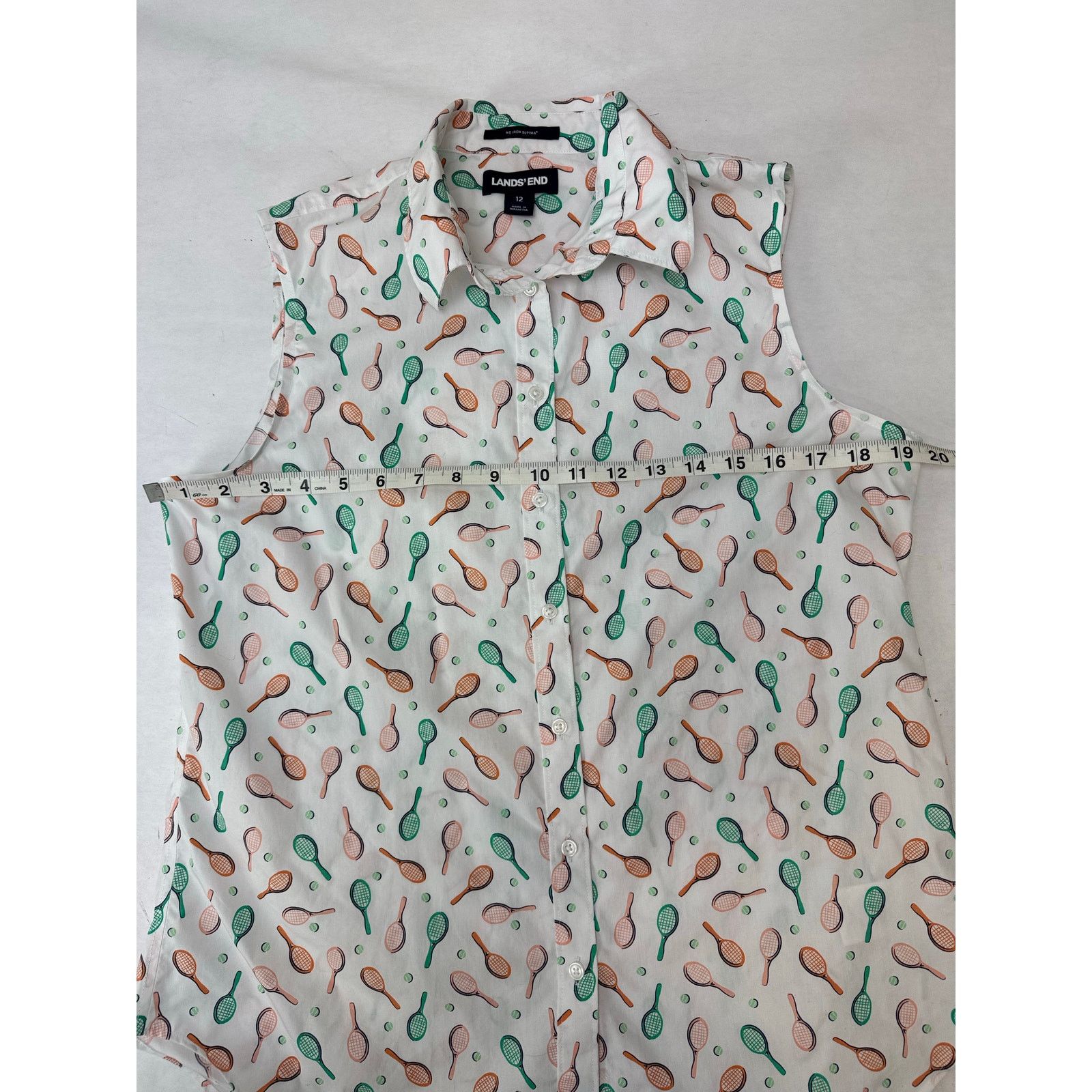 Lands' End Land's End Tennis Racket Print Sleeveless Button Shirt - 12 Size XL / US 12-14 / IT 48-50 - 3 Thumbnail