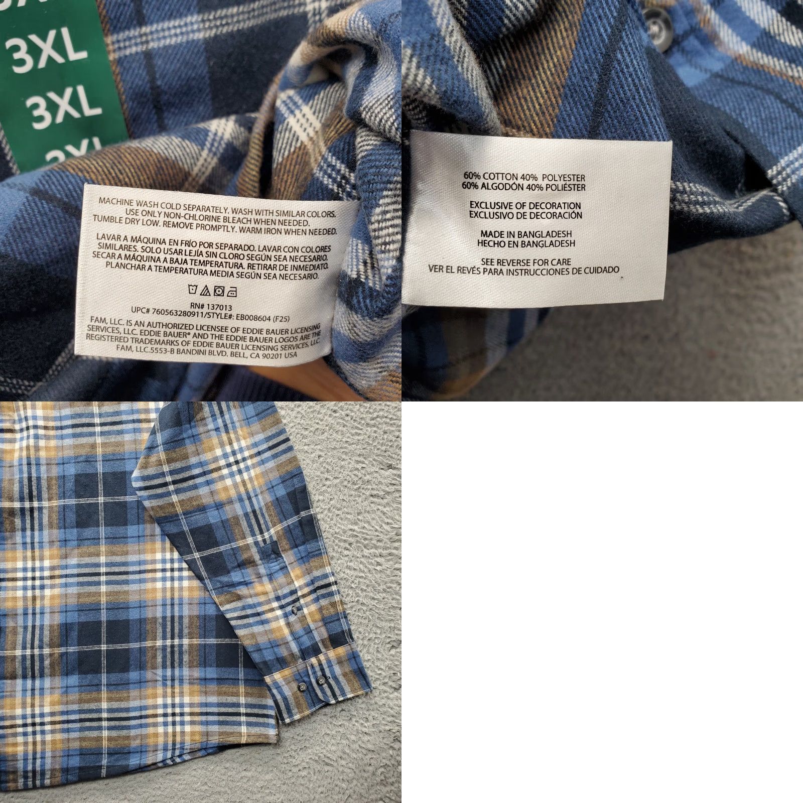 Eddie Bauer Eddie Bauer Mens 3XL Flannel Shirt Plaid Relaxed Open Collar EB008604 Size US XXL / EU 58 / 5 - 8 Thumbnail