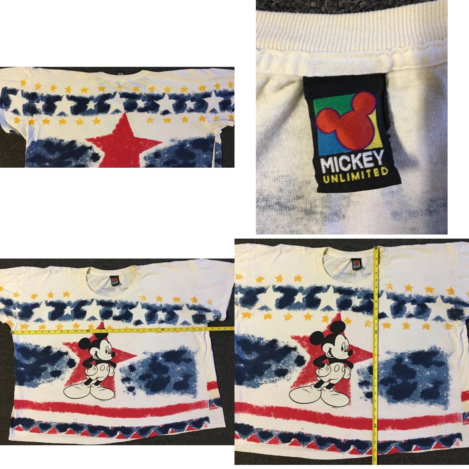 Disney VINTAGE Disney Mickey Mouse Flag AOP Faded Boxy Sleeping Shirt - Unisex Adults - One Size - White - 90s Grunge Cartoon TV Theme Size US M / EU 48-50 / 2 - 10 Thumbnail