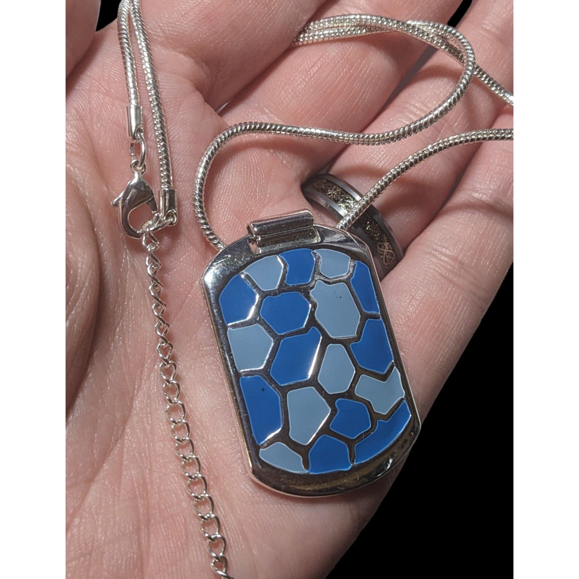 Other Abstract Blue And Silver Enamel Pendant Necklace Size ONE SIZE - 5 Thumbnail