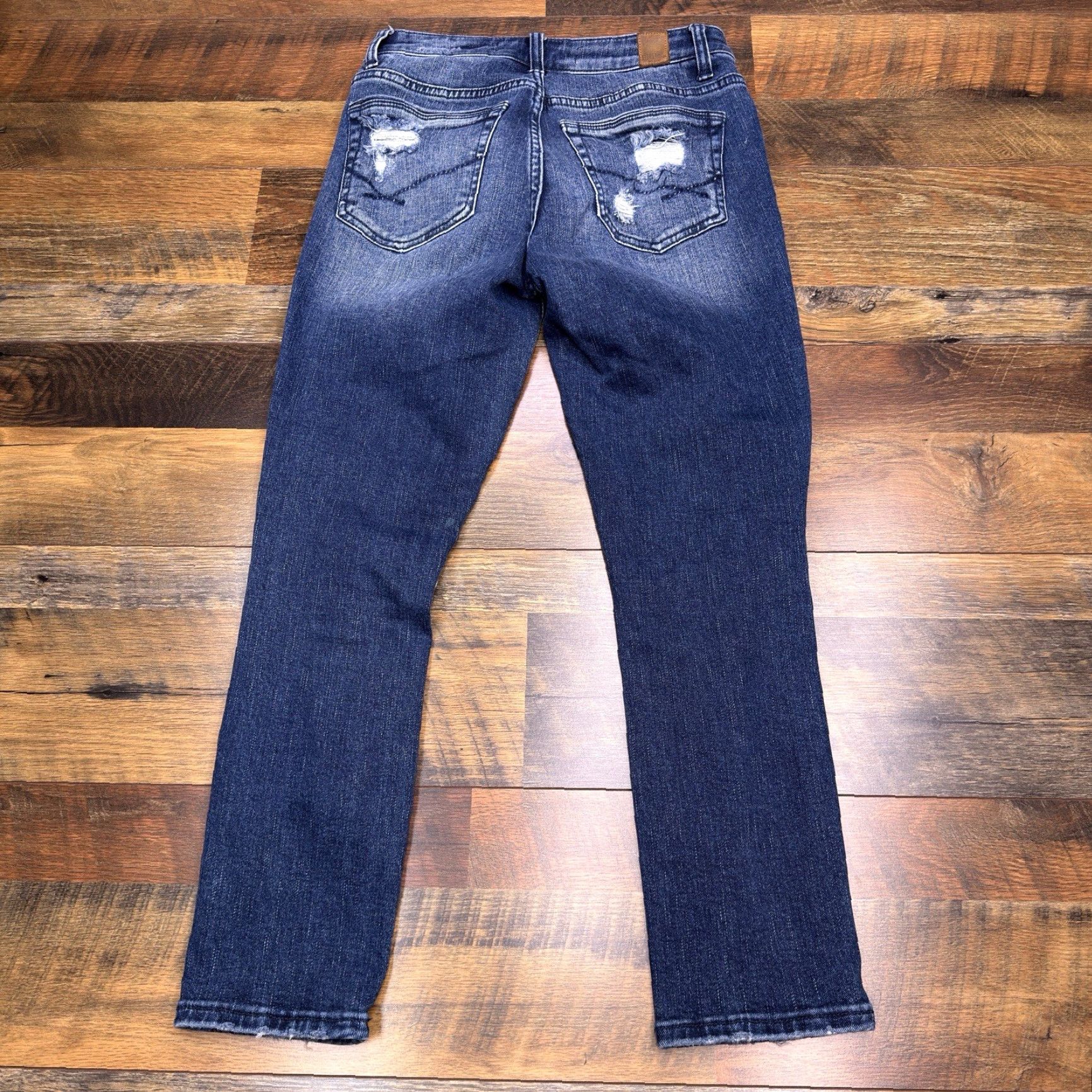 Vintage BKE Stella Ankle Skinny Jeans Womens 25 Mid Rise Stretch Distressed Jeans Blue 5-Pocket Denim Slim Regular Inseam 25.5in Size 42" / US 20 - 2 Thumbnail