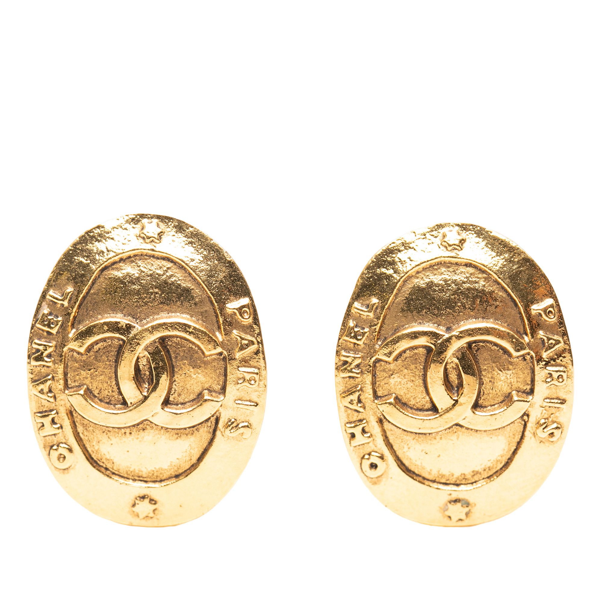 Chanel Chanel CC Gold Plated Logo Oval Clip On Earrings Size ONE SIZE - 1 Thumbnail