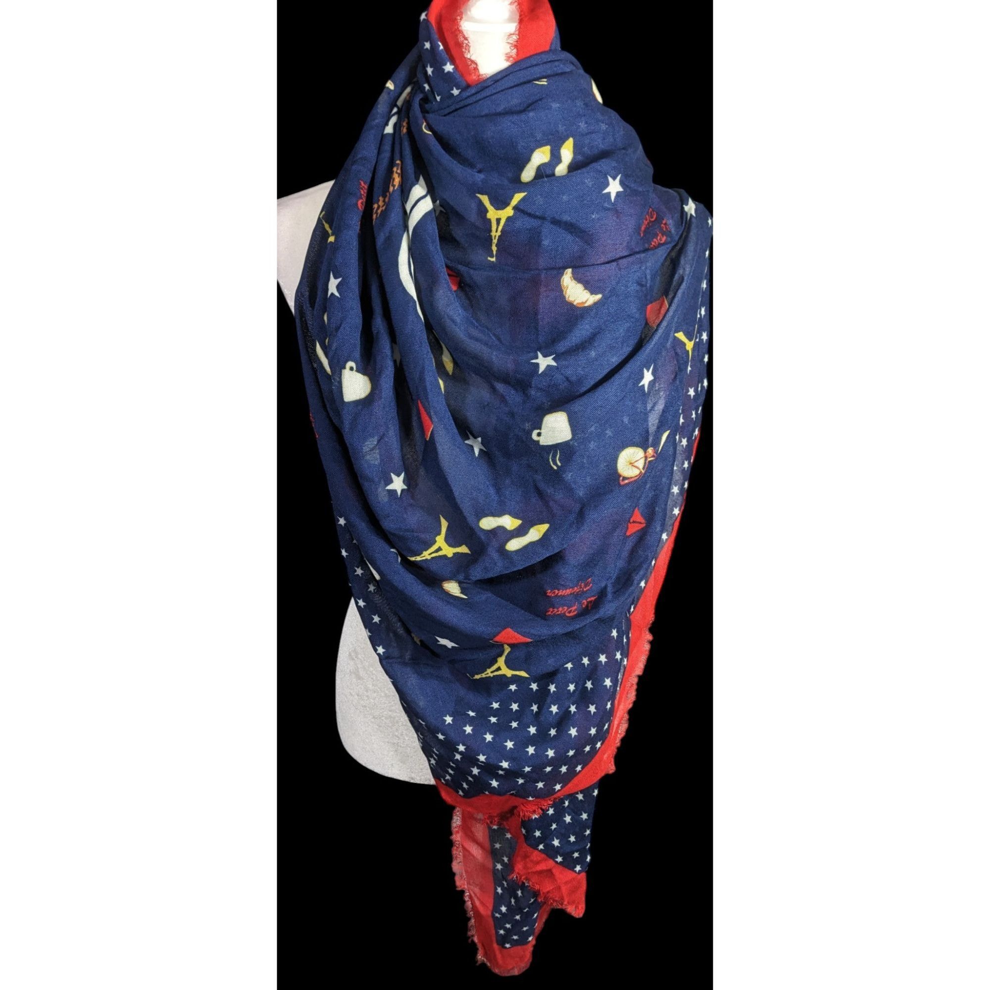 Talbots Talbots Paris-Themed Scarf With Eiffel Tower Print Navy Blue Size ONE SIZE - 3 Thumbnail