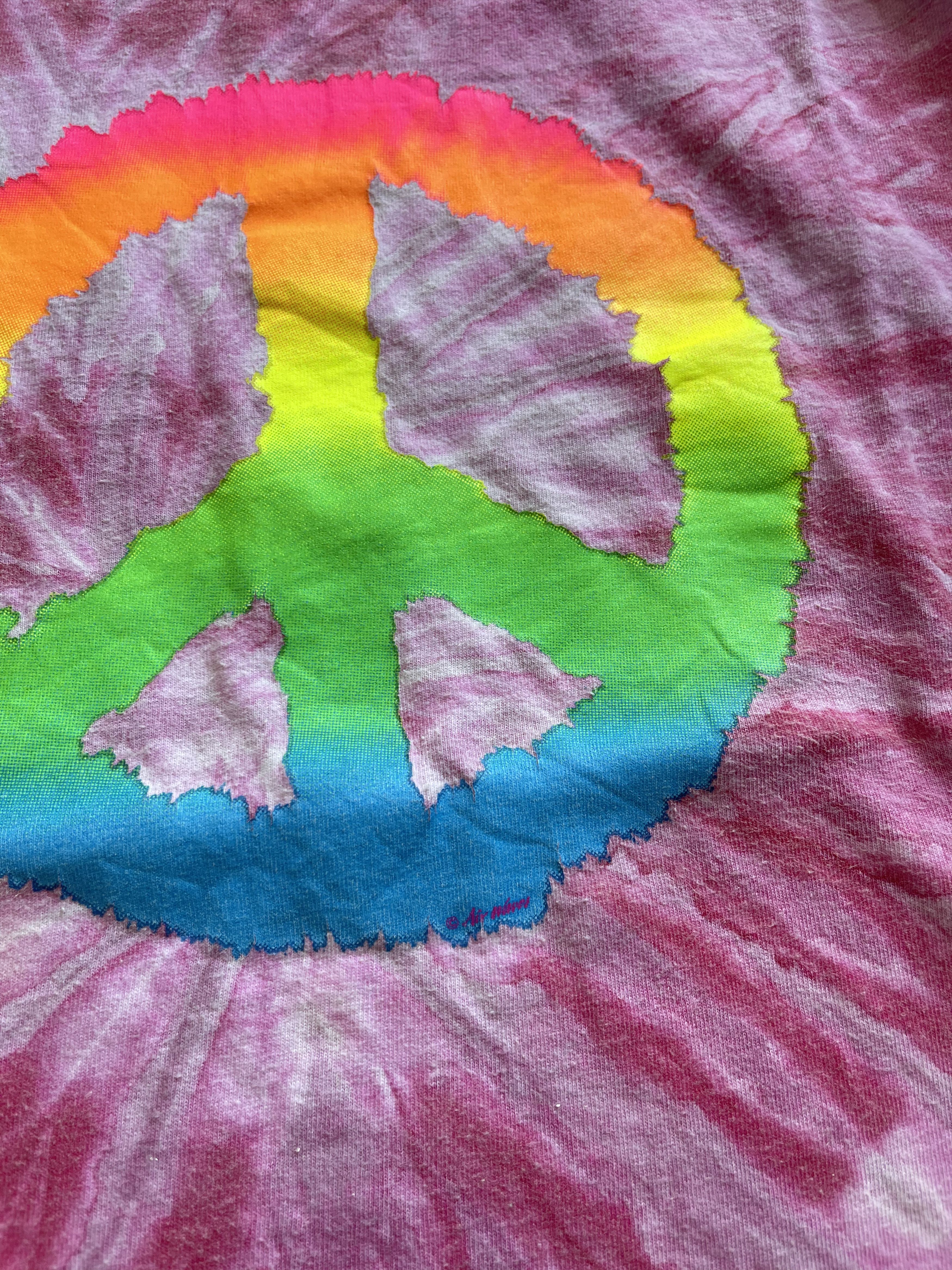 Vintage Vintage 90s Pink Tie Dye Peace Sign T-Shirt Rainbow Neon Size US L / EU 52-54 / 3 - 3 Thumbnail