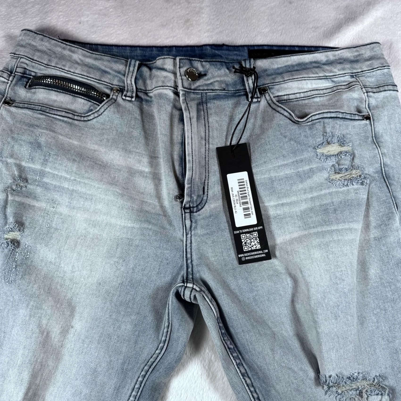 Vintage ROCKSTAR ORIGINAL Jeans Mens 42 Light Wash Flared Distressed Skelman 38 In Inseam Jeans Size US 42 / EU 58 - 5 Thumbnail