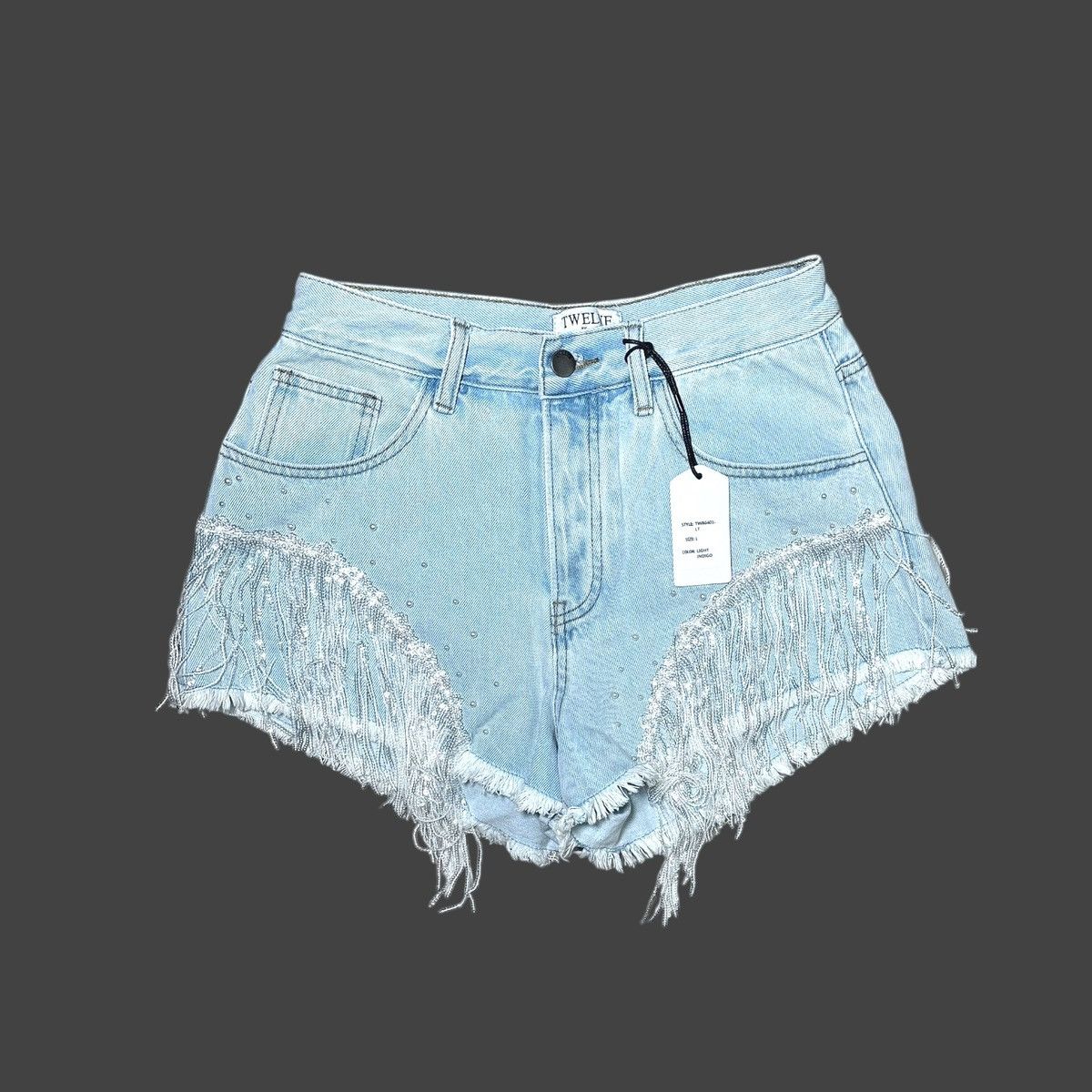 Other On Twelfth Light Indigo Sequin & Fringed Denim Shorts Sz M Size 28" / US 6 / IT 42 - 11 Thumbnail