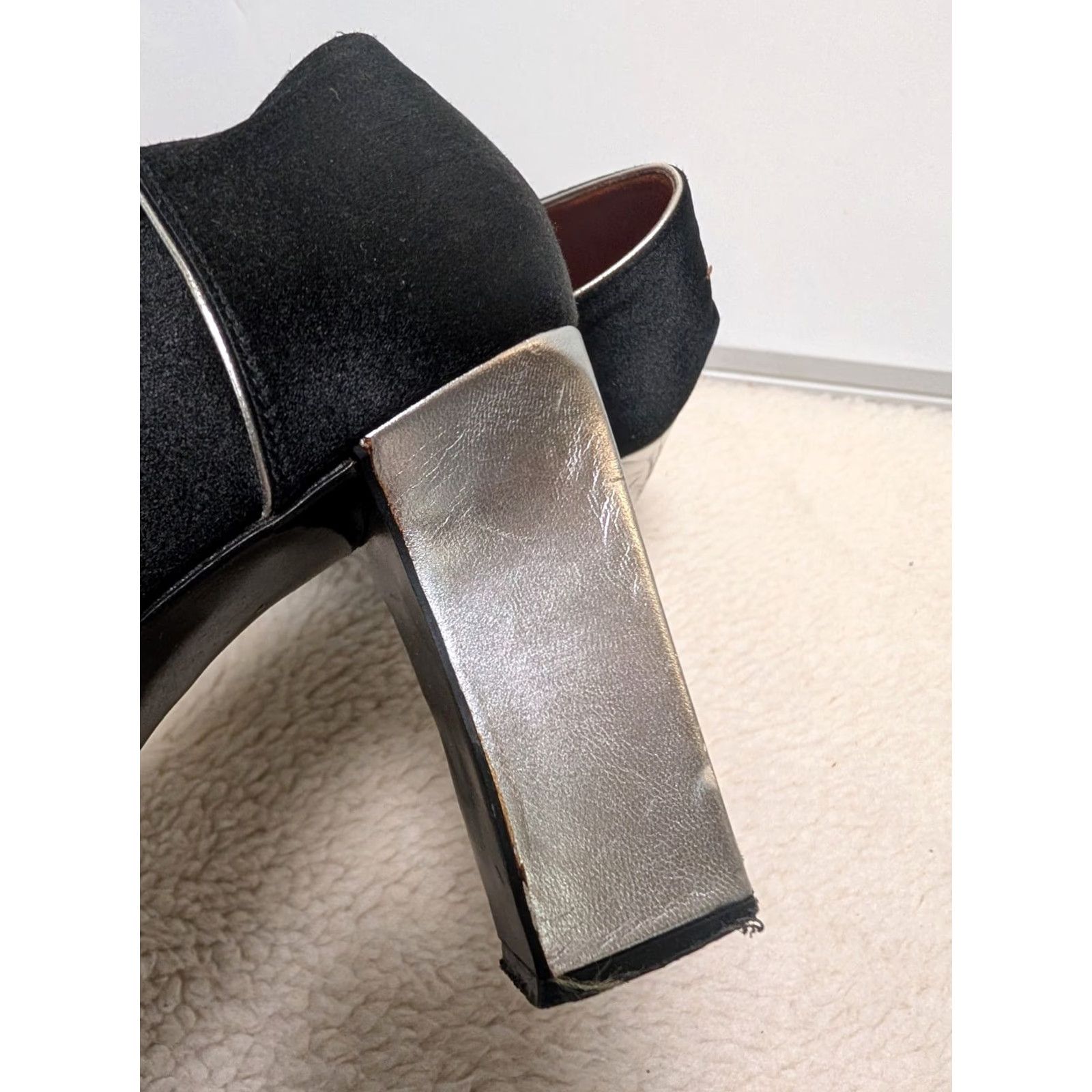 Yves Saint Laurent VINTAGE Yves Saint Laurent Pumps Black Satin Taffeta Silver Block Heel 7 Womens 1970s Size US 7 / IT 37 - 7 Thumbnail