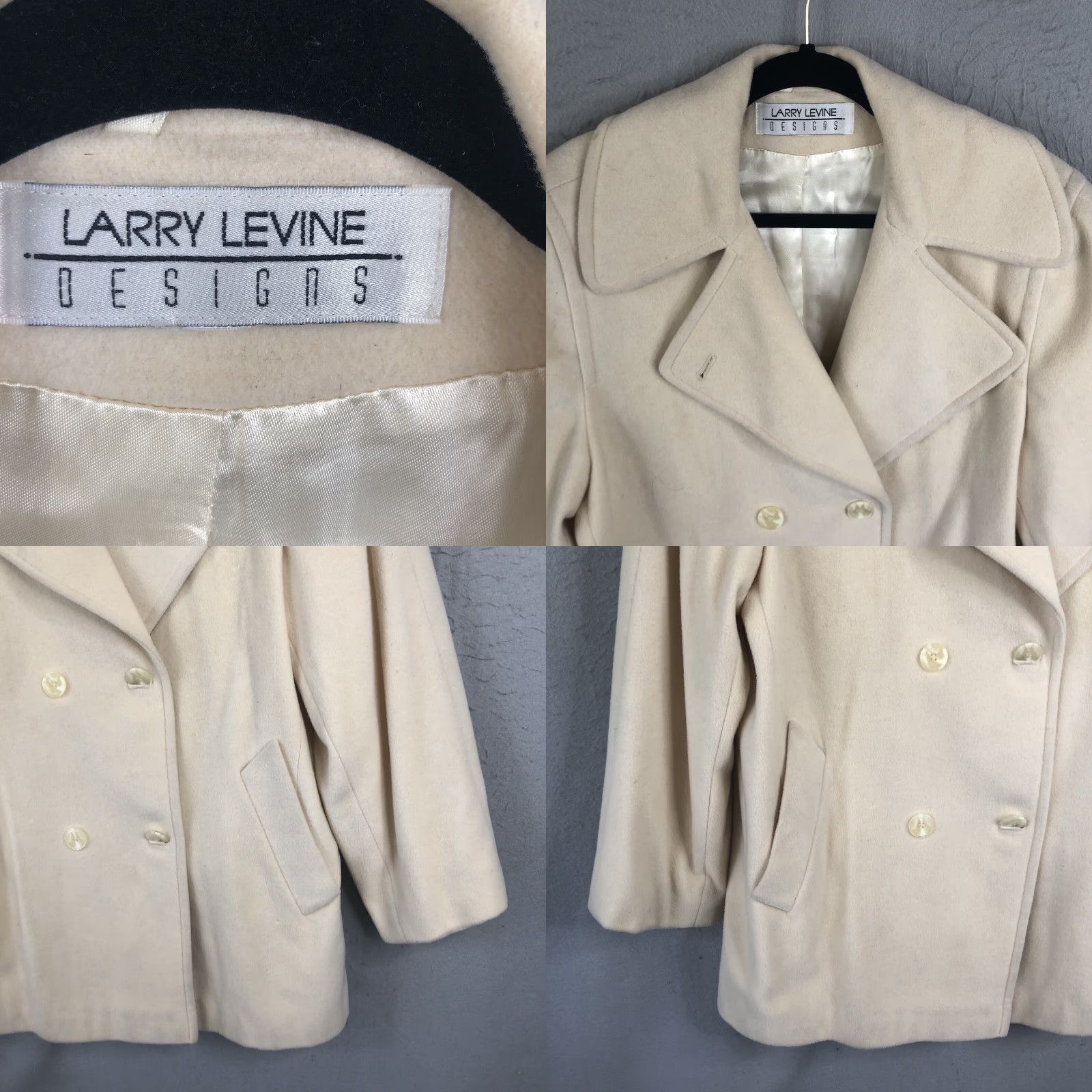 Vintage VINTAGE Larry Levine Coat Womens Large Cream Lambswool Cashmere Pea Coat Jacket Size L / US 10 / IT 46 - 8 Thumbnail