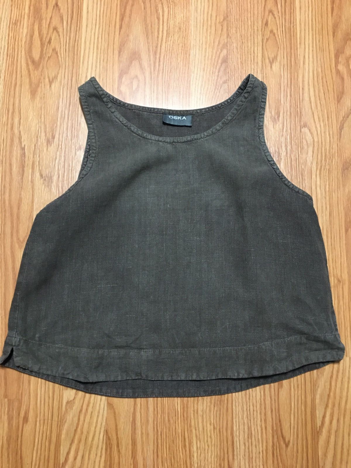 Designer OSKA Linen Khaki Green Tank Top Blouse Size 1 Size S / US 4 / IT 40 - 5 Thumbnail