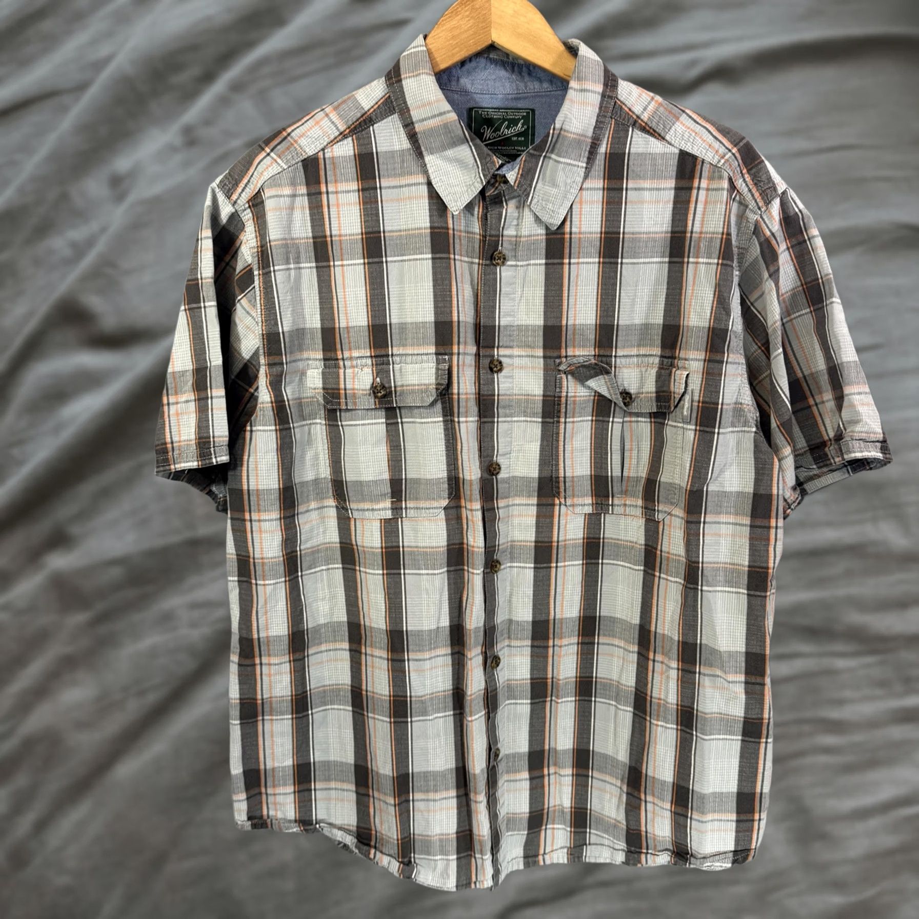 Vintage Woolrich Shirt Mens XL Gray Orange Plaid Short Sleeve Button-Up Cotton Woolrich Woolen Mills Vintage: No Size US XL / EU 56 / 4 - 1 Thumbnail