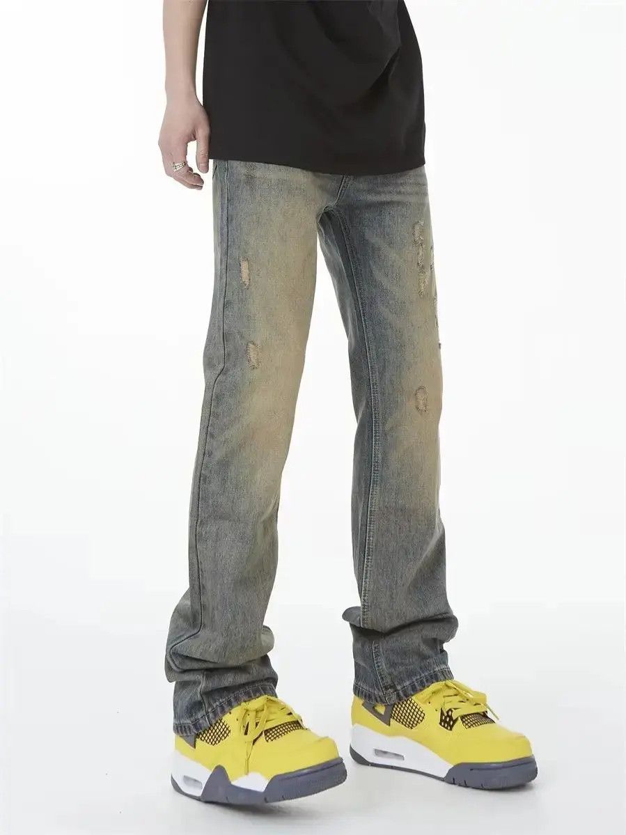 Japanese Brand Loose straight leg ripped jeans Size US 32 / EU 48 - 2 Thumbnail