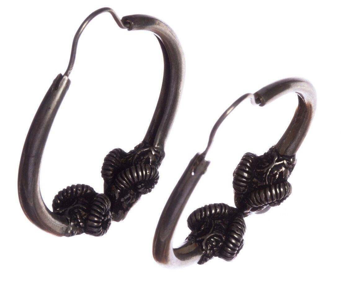 Designer Silver Double Headed Ram Hoop Earrings with Antique Finish Size ONE SIZE - 4 Thumbnail