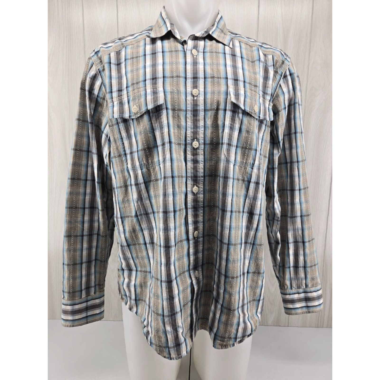 Lucky Brand Lucky Brand Shirt Mens XL Gray White Blue Plaid Button Up Casual Western Size US XL / EU 56 / 4 - 2 Thumbnail