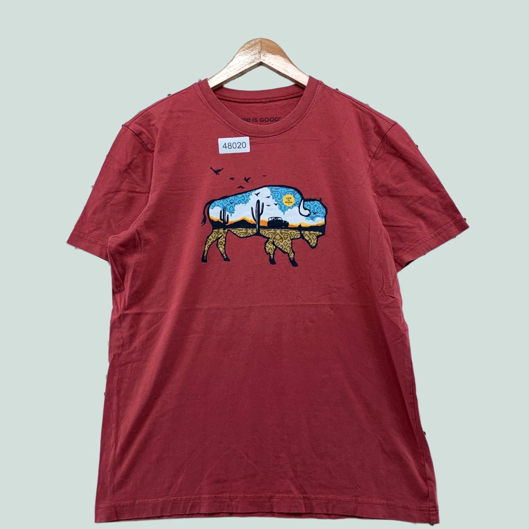Life is Good Life is Good Buffalo Shirt Mens M Burgundy Outdoor Nature Tee Shirt Size US M / EU 48-50 / 2 - 1 Thumbnail