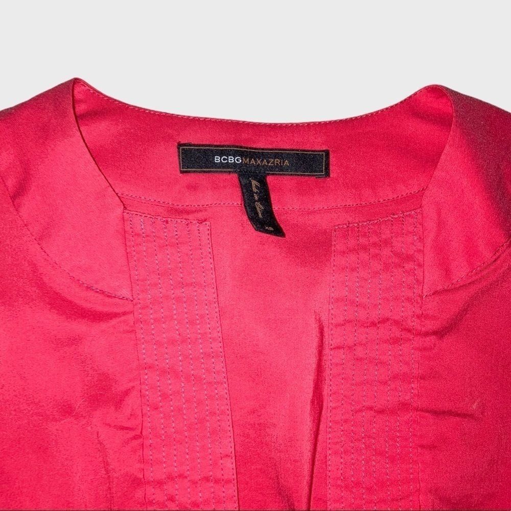 Bcbgmaxazria BCBGMaxAzria, Red Capped Sleeve Top, Plunging Splice Necklin Size XS / US 0-2 / IT 36-38 - 3 Thumbnail