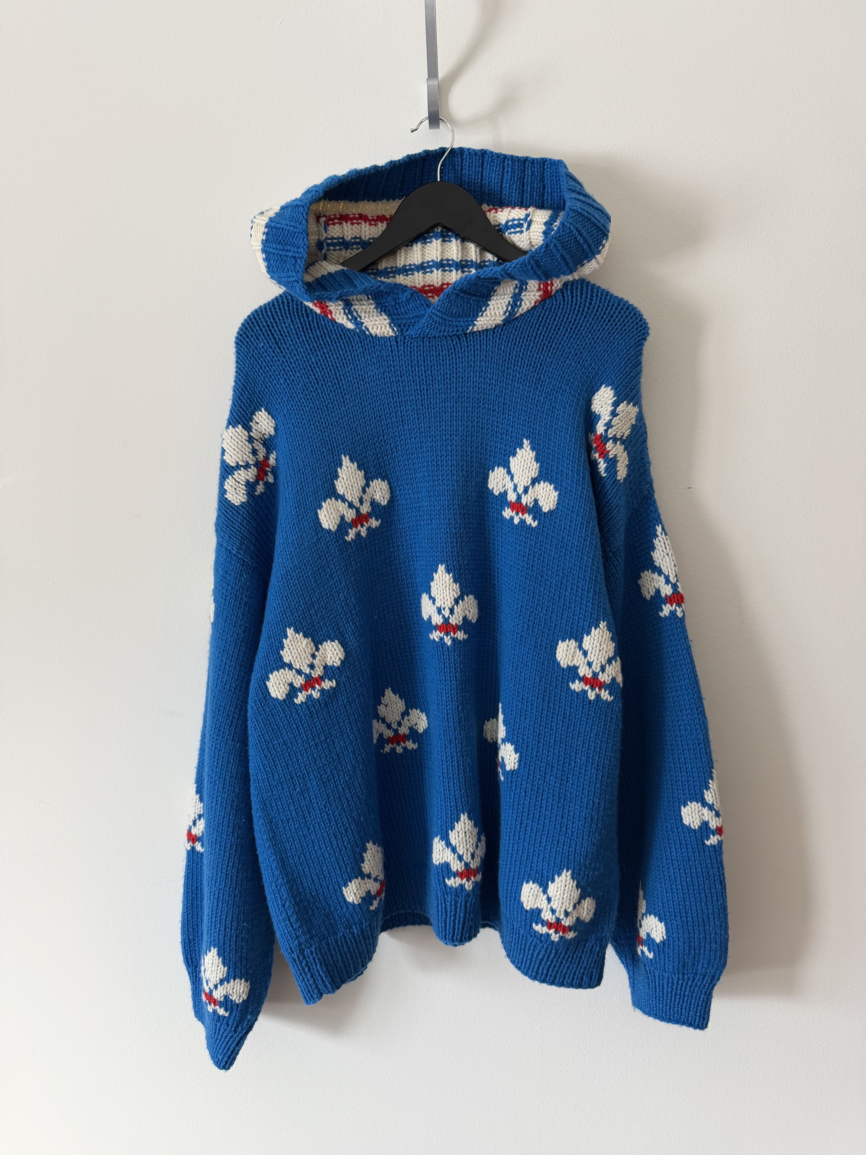 Bode Bode Fleur De Lis Knit Hoodie in Blue Size US XL / EU 56 / 4 - 1 Thumbnail