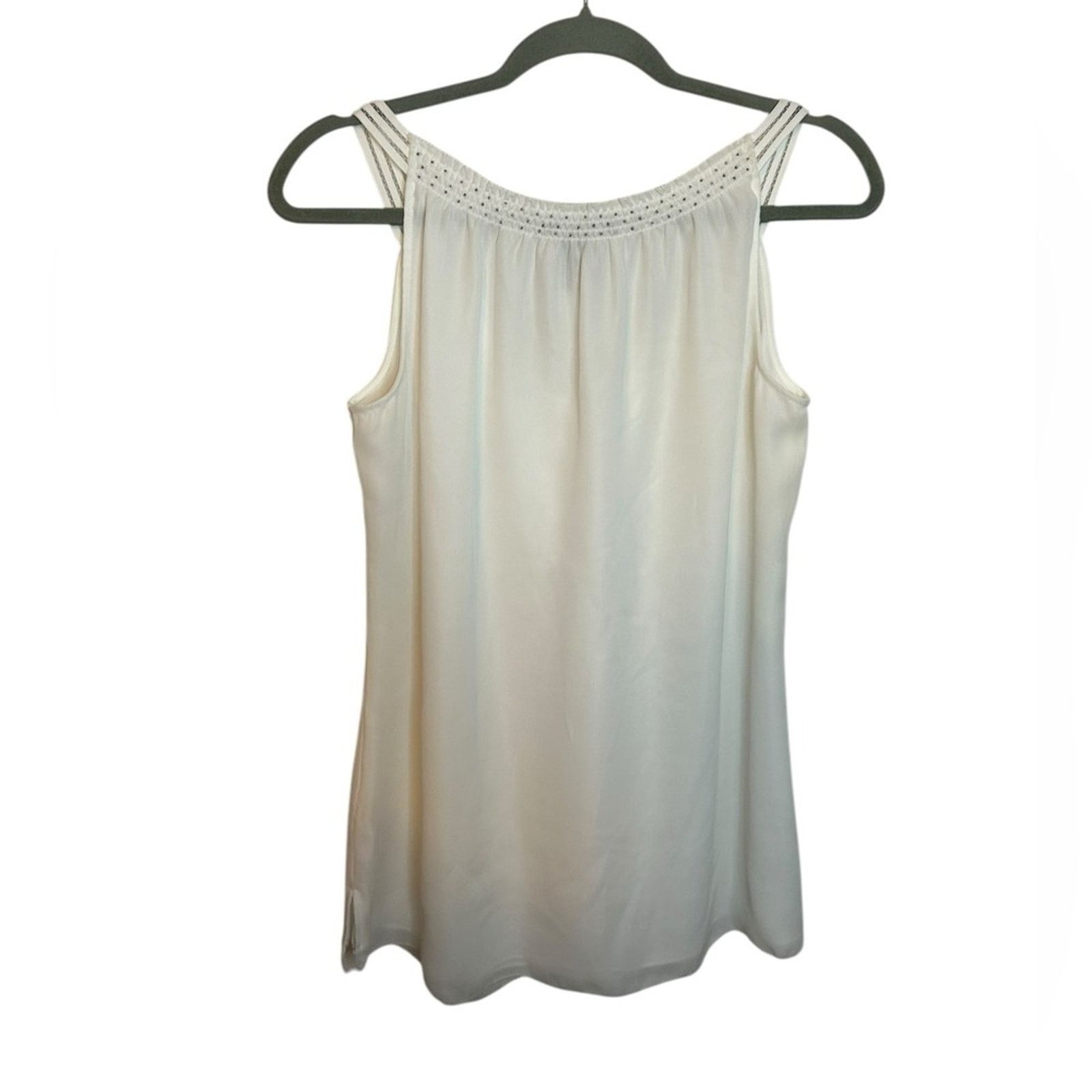 White House Black Market WHBM Y2K White Embroidered Beaded Tassel Top Size S / US 4 / IT 40 - 2 Thumbnail