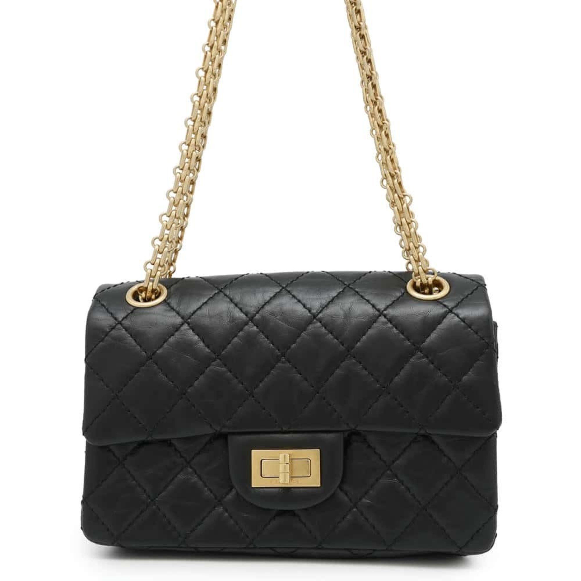 Chanel Chain Shoulder Bag Matelasse 2.55 Mini Aged Calf Leather As0874 Chanel Black, Women's