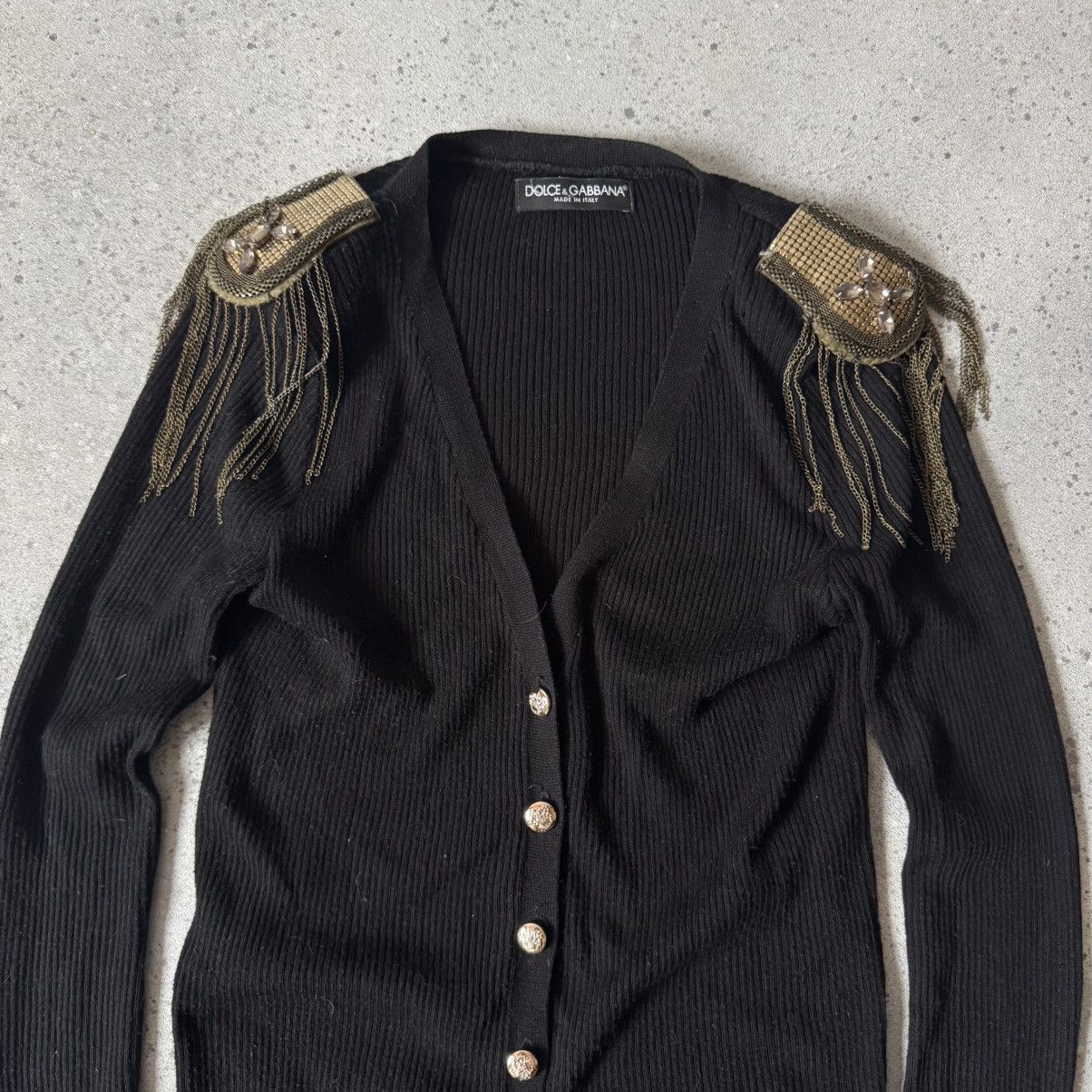 Dolce & Gabbana × Vintage Dolce & Gabbana Ribbed Cardigan with Embellished Epaulettes Size M / US 6-8 / IT 42-44 - 2 Thumbnail