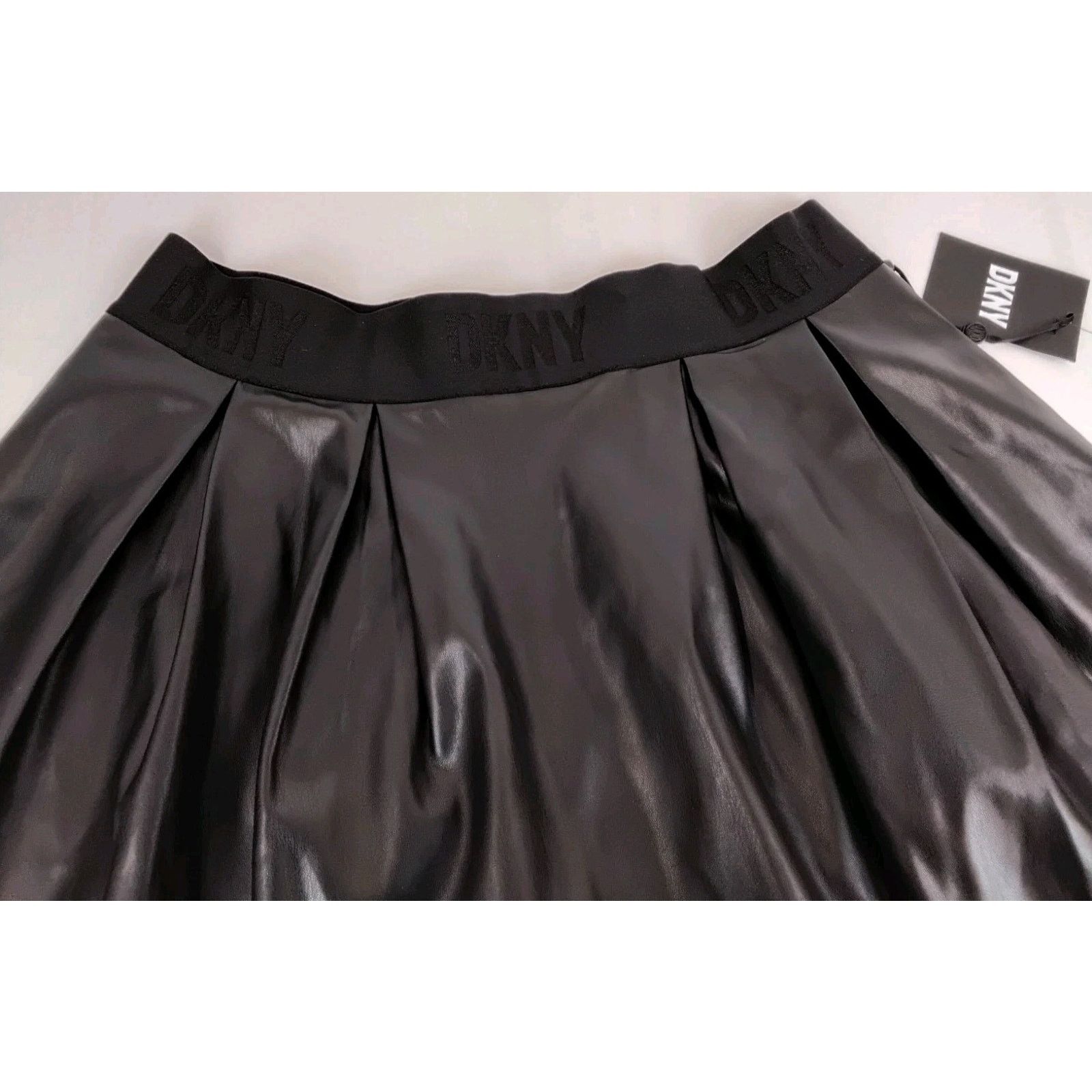 DKNY DKNY Pleather A-Line Skirt Women's M Black Pleats Midi NWT Size 32" / US 10 / IT 46 - 5 Thumbnail