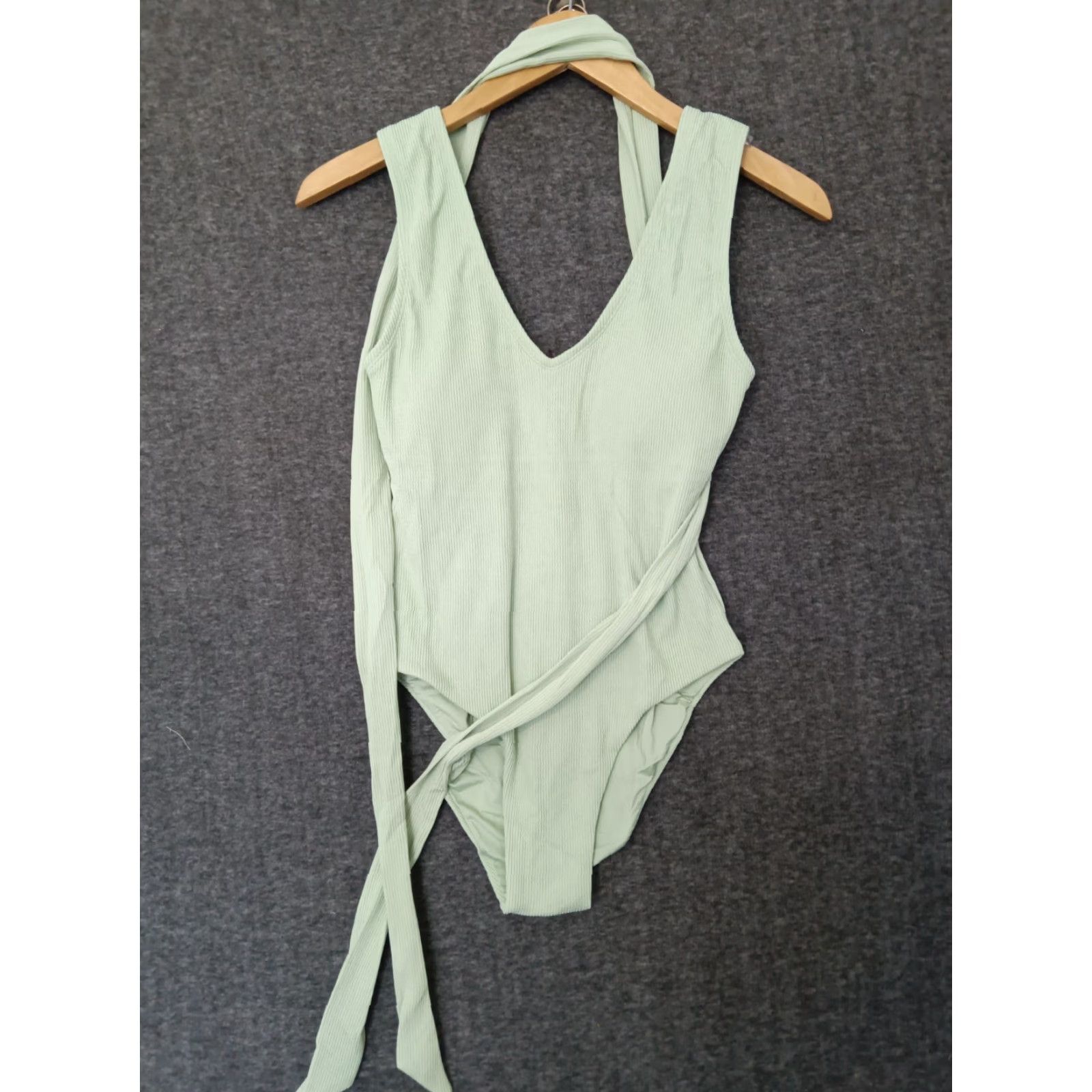 Vintage Toluca One Piece Shirt Women S Eucalyptus Hybrid Ribbed Maxi Belted Swim Sexy Beach Size ONE SIZE - 2 Thumbnail