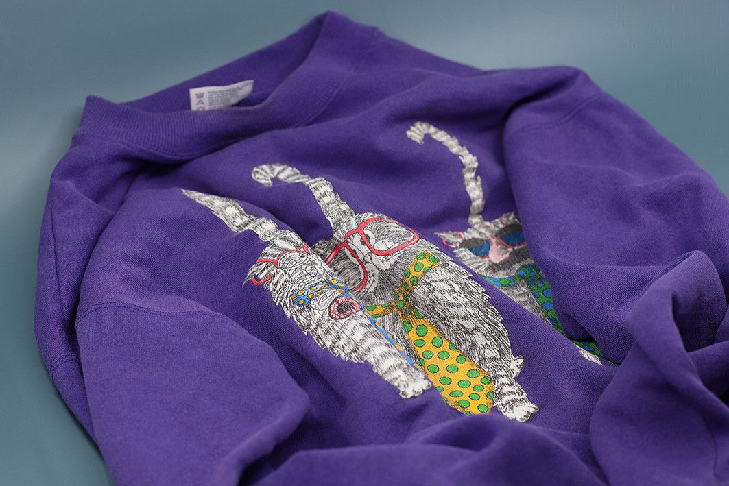 Hanes × Vintage Vintage 90s Cat Sweatshirt – Hanes Purple Crewneck Size M / US 6-8 / IT 42-44 - 8 Thumbnail