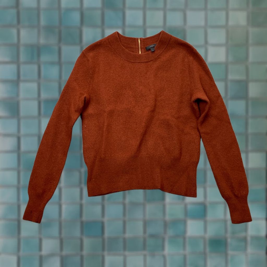 J.Crew J.CREW Sweater Cardigan Womens Small Brown Merino Wool Tight Knit Ribbed Back Zip Crew Neck Size S / US 4 / IT 40 - 1 Thumbnail