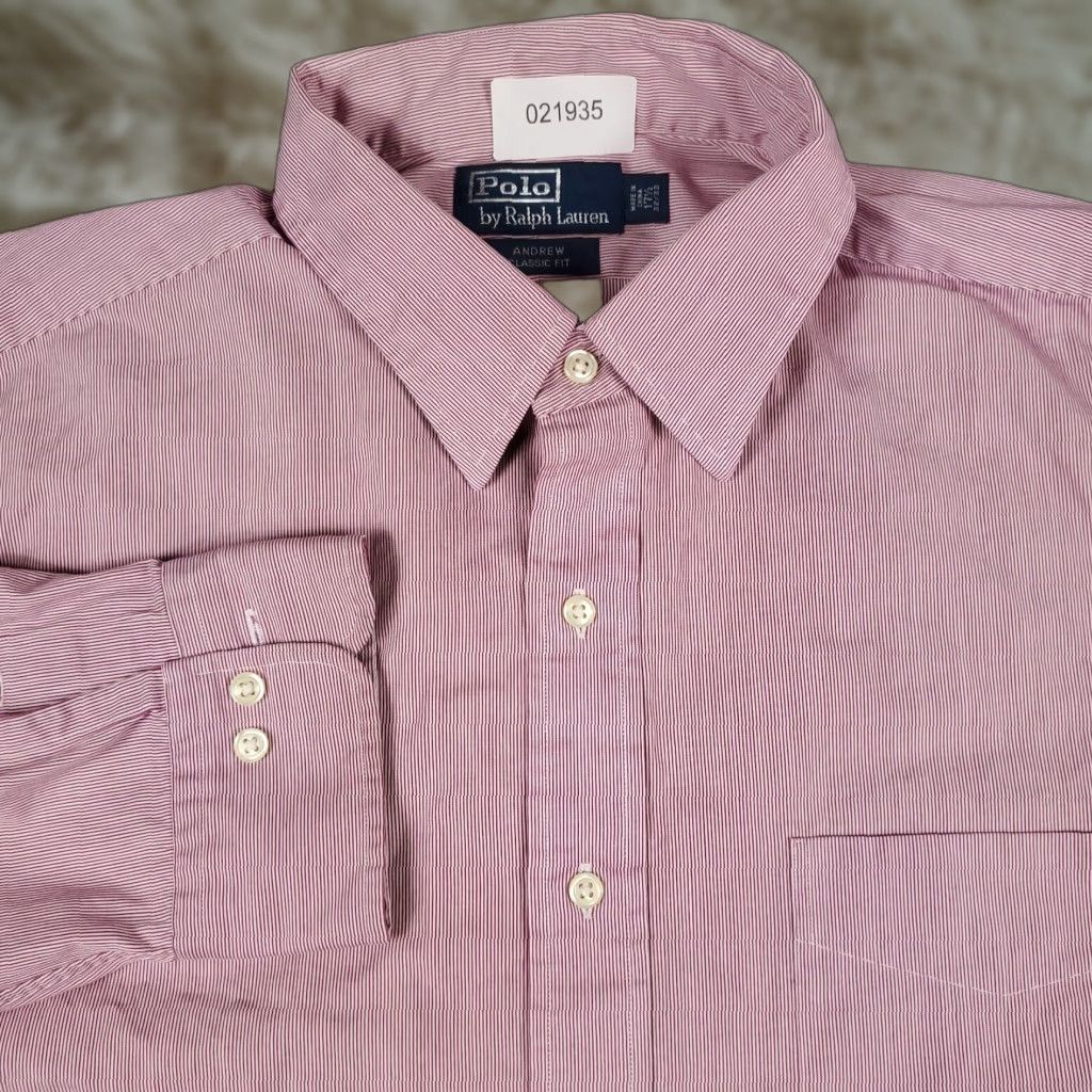 Ralph Lauren Ralph Lauren Dress Shirt Mens 17.5 Red Striped Long Sleeve Button-Down Formal Casual Size 46R - 1 Thumbnail