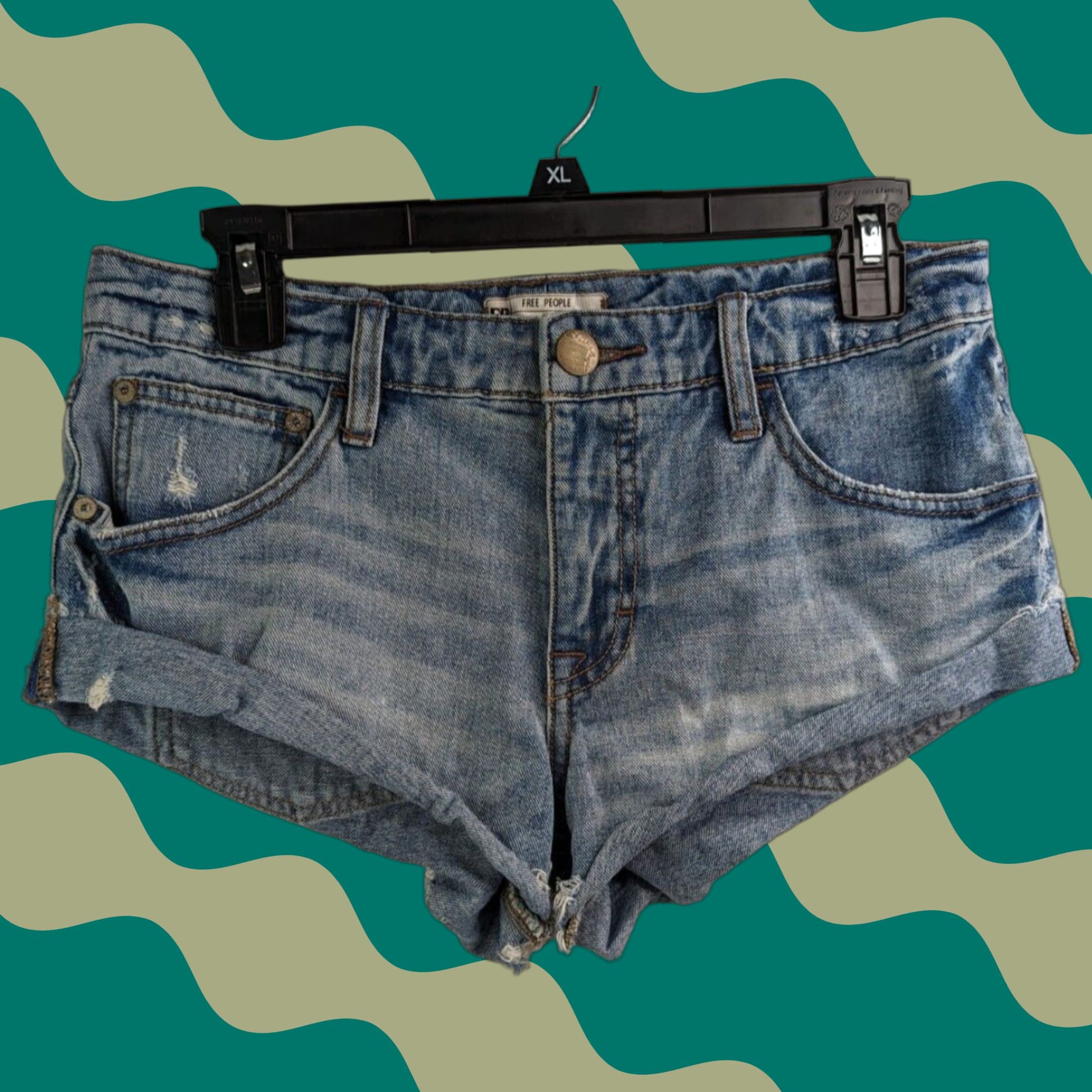 Free People FREE PEOPLE Women's Denim Cut Off Jean Shorts Slim Distressed 30 in Waist 25 Size Blue Bohemian Festival Hot Pants Vintage No Size 30" / US 8 / IT 44 - 1 Thumbnail
