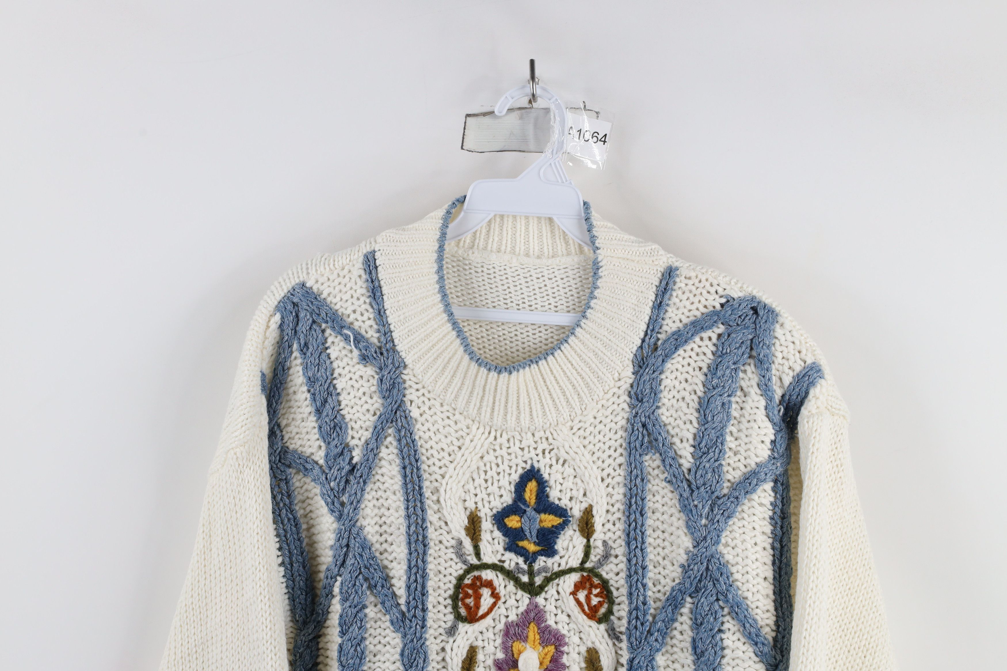 Vintage Vintage 90s Streetwear Flower Chunky Cable Knit Sweater Size M / US 6-8 / IT 42-44 - 2 Thumbnail