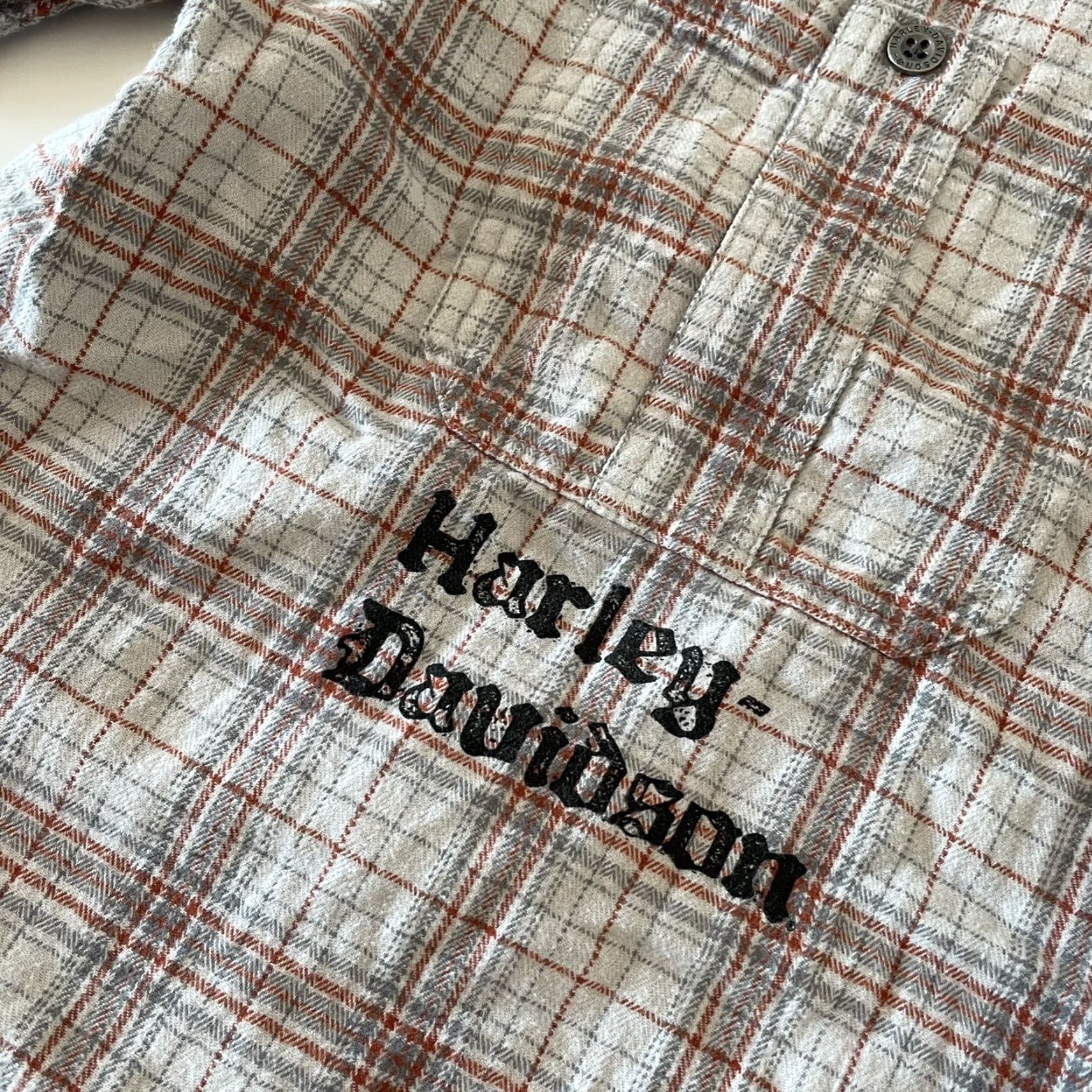 Harley Davidson Harley-Davidson Short Sleeve Plaid Flannel Button-Up Shirt Mens L Beige Gray Size US L / EU 52-54 / 3 - 2 Thumbnail