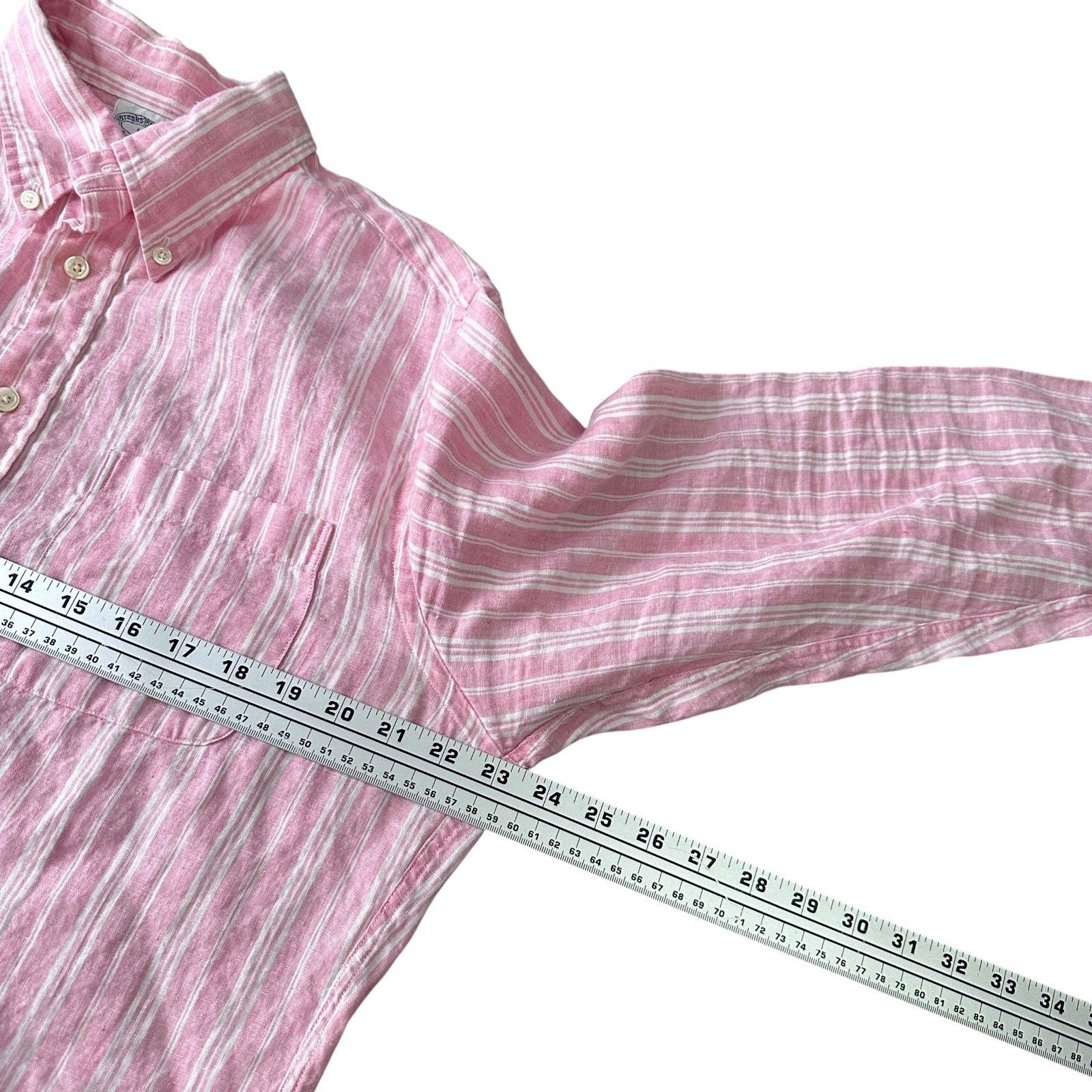 Brooks Brothers Brooks Brothers Linen Shirt Men's Large Pink White Striped Size US L / EU 52-54 / 3 - 7 Thumbnail