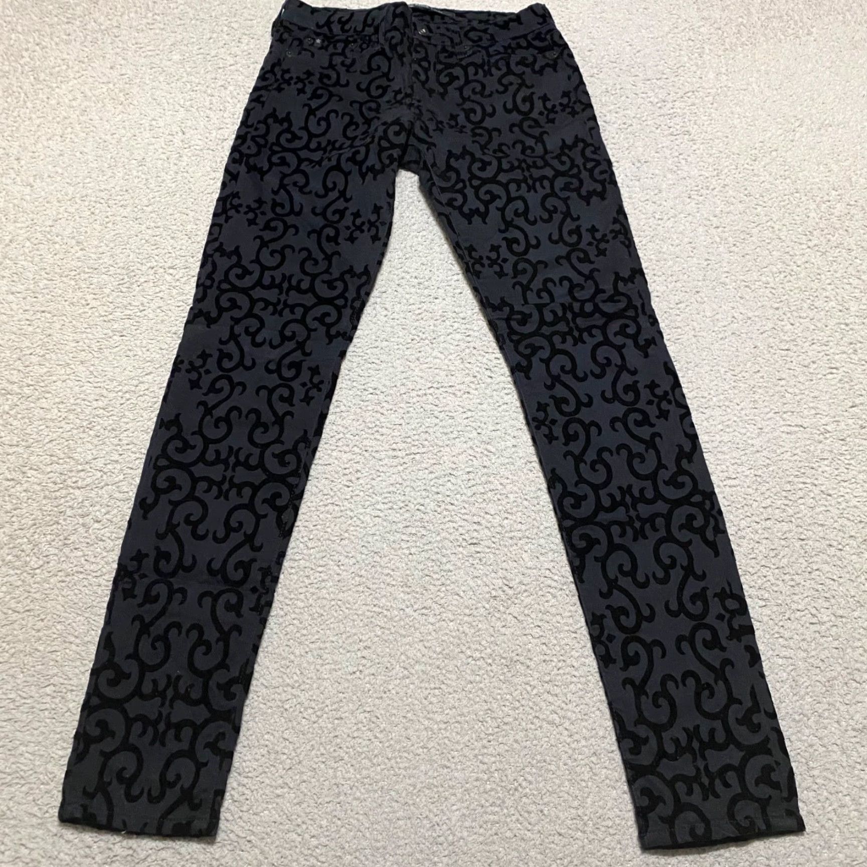 Velvet BIG STAR Jeans 26 Black Geometric Velvet Burnout Andrea Skinny Mid Rise Womens Shirt Size 26" / US 2 / IT 38 - 2 Thumbnail