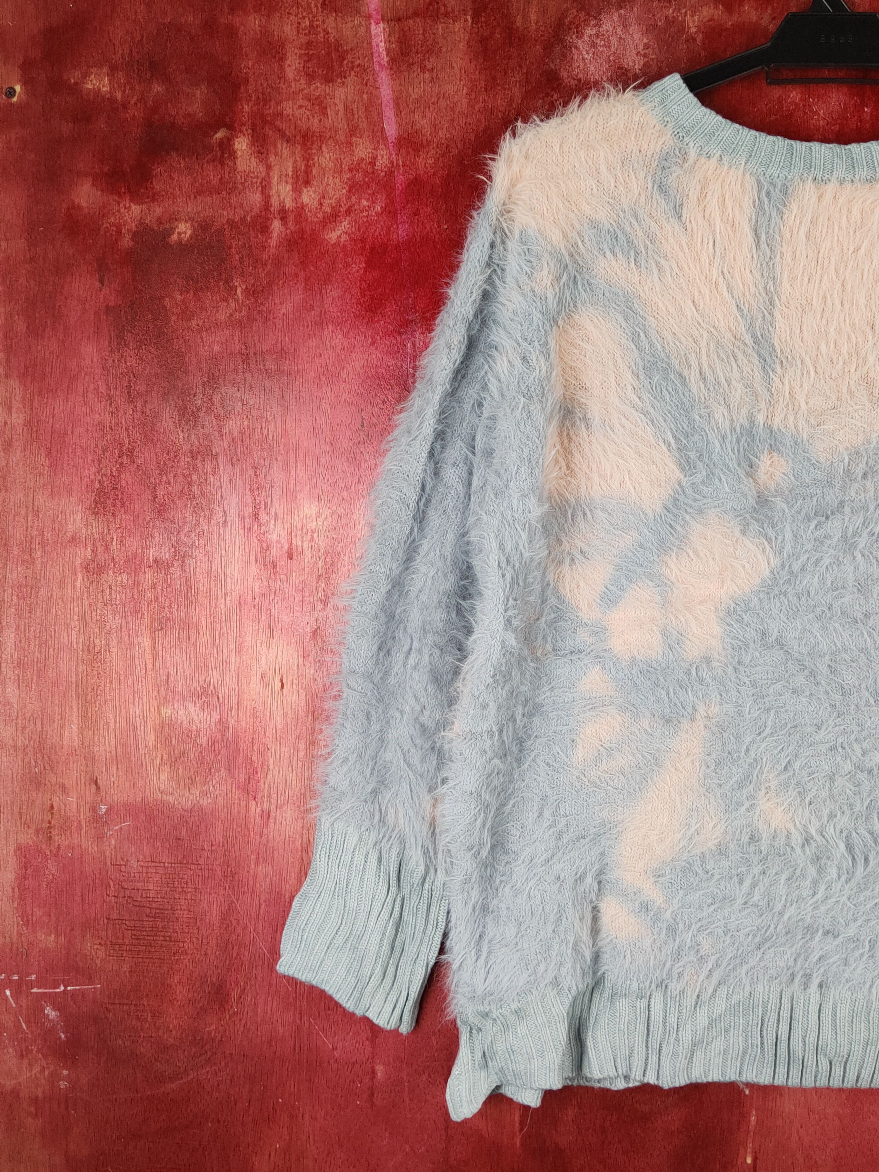 Aran Isles Knitwear × Japanese Brand × Vintage Japan faded Blue Shag Shaggy Fur Mohair Knitwear #S1937 Size L / US 10 / IT 46 - 8 Thumbnail