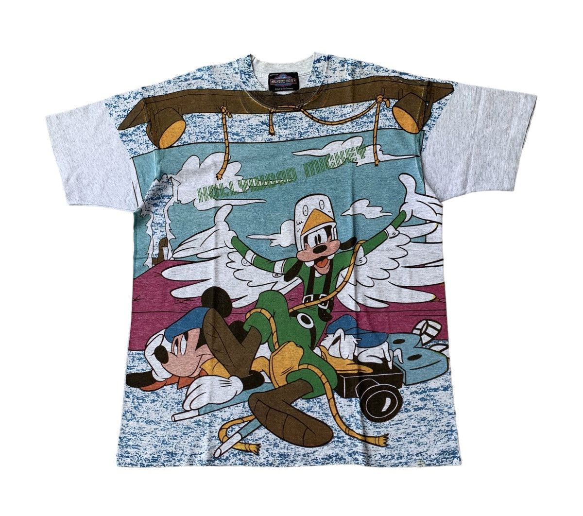 image of Disney x Mickey Mouse Vintage Hollywod Mickey Goovy Overprint Tshirt in White, Men's (Size XL)