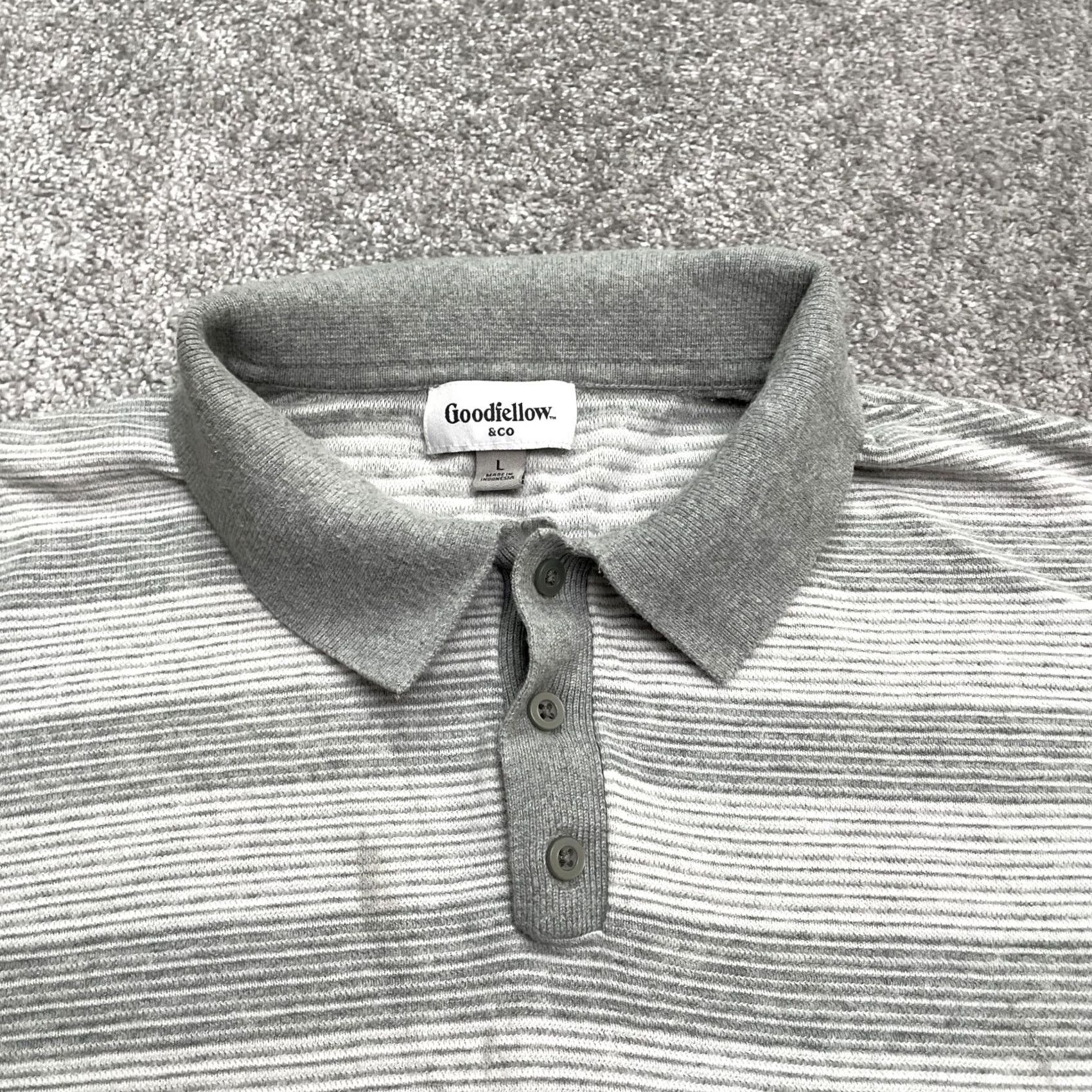 Vintage Goodfellow Polo Shirt Mens L Gray White Striped Cotton Knit Casual Top Size US L / EU 52-54 / 3 - 3 Thumbnail