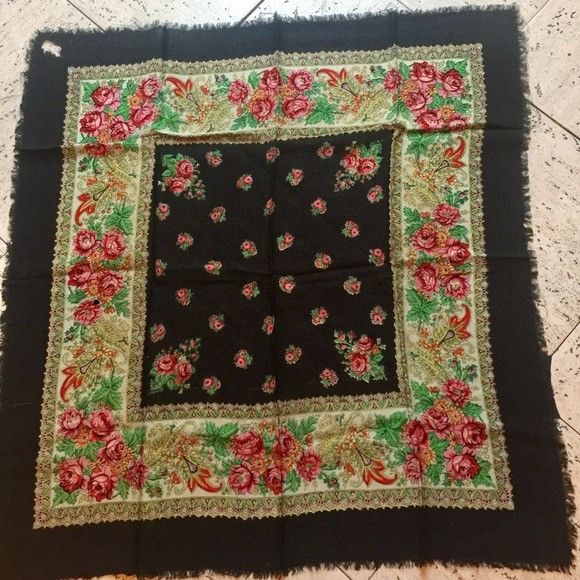 Vintage Vintage Black Garden Scarf Handkerchief Size ONE SIZE - 4 Thumbnail