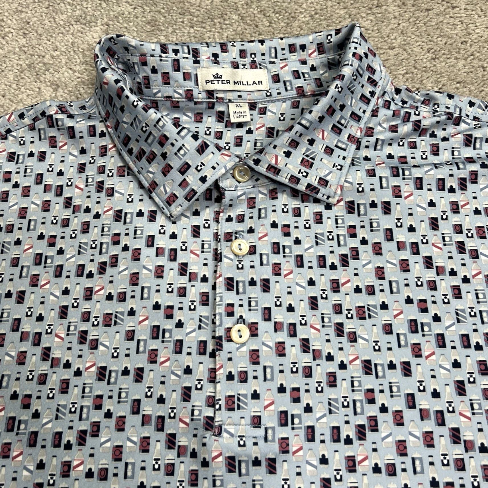 Peter Millar Peter Millar Polo Shirt Mens XL Blue Summer Comfort All Over Golf Bottle Drinks Polo Shirt OG Size US XL / EU 56 / 4 - 2 Thumbnail