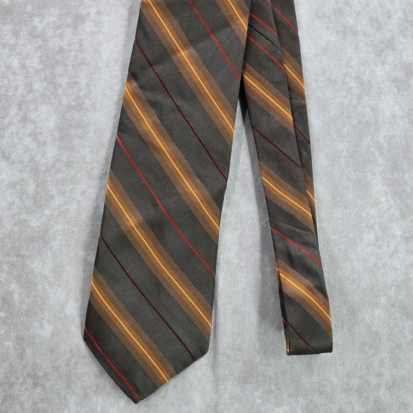 Joseph Abboud Joseph Abboud Brown Orange Stripe 100% Silk Italy Neck Tie Size 30 - 2 Thumbnail