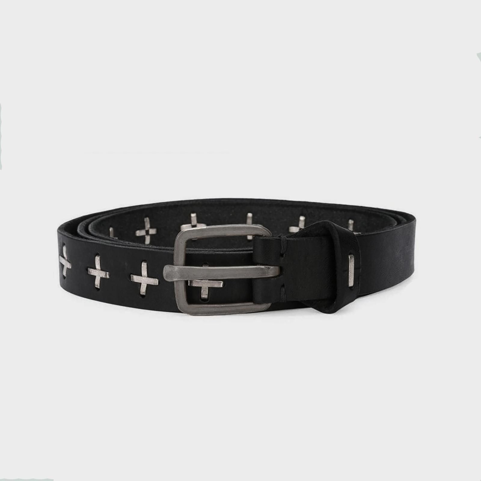 Leather Cleanfit Cross Belt – Retro Punk Style in Black Size ONE SIZE - 5 Thumbnail