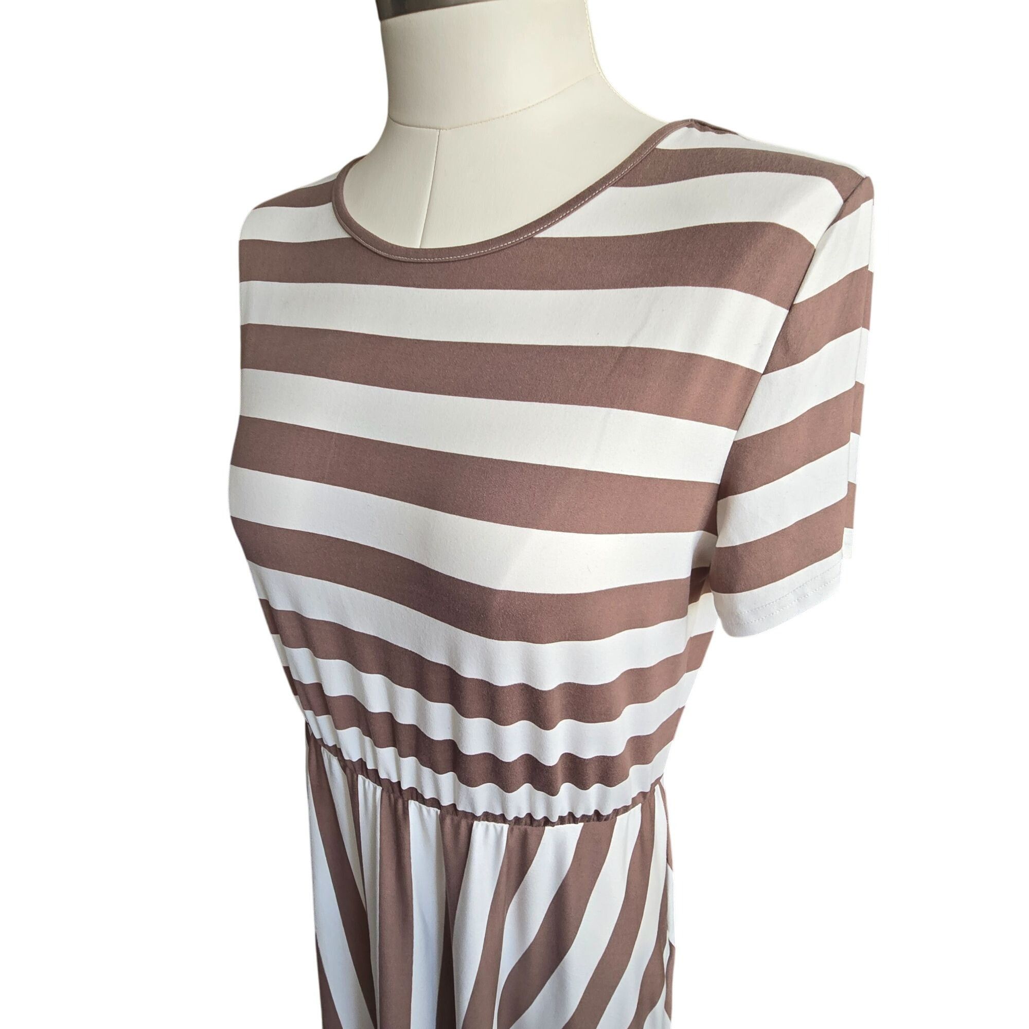 Other Striped Brown & White Dress Short Sleeve Casual By Levaca Si Size L / US 10 / IT 46 - 7 Thumbnail