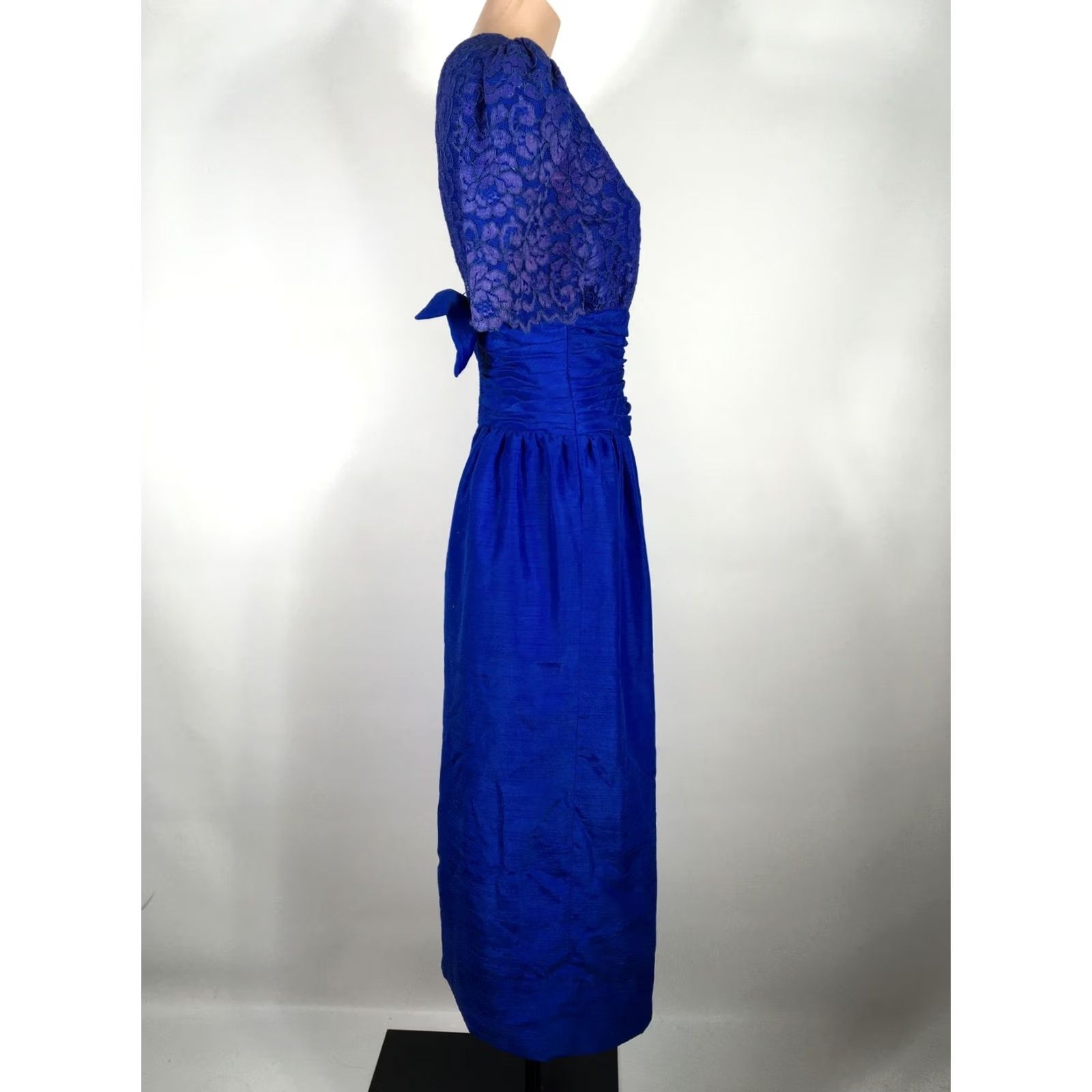 Vintage VTG 60'S Blue Lace Bust Prom Bridesmaid Formal Dress Sheath Empire Waist Maxi S/M Womens Size S / US 4 / IT 40 - 4 Thumbnail