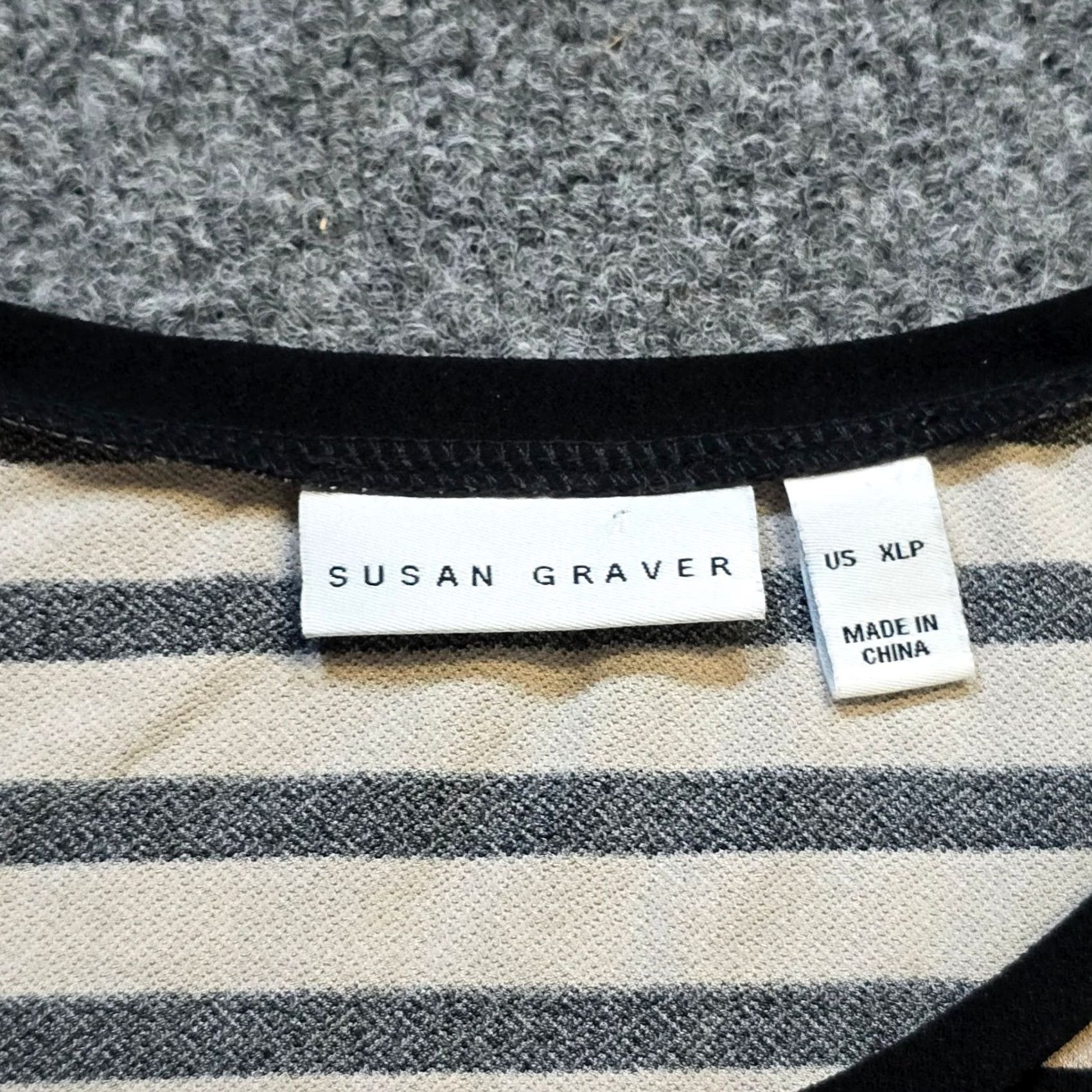 Vintage Susan Graver Top Women XL Petite Black Beige Stripe Button Stretch Casual Career Shirt Size XL / US 12-14 / IT 48-50 - 3 Thumbnail