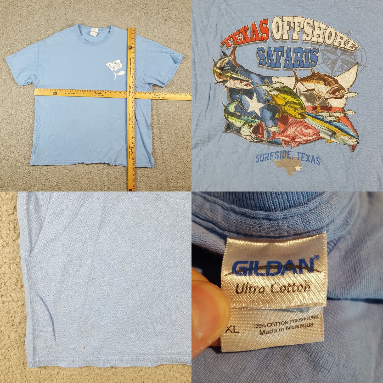 Gildan VINTAGE Gildan Men's T-Shirt - 90s Retro Outdoor Fishing Bass Safari Cotton Blue XL Summer Men's Size US XL / EU 56 / 4 - 8 Thumbnail