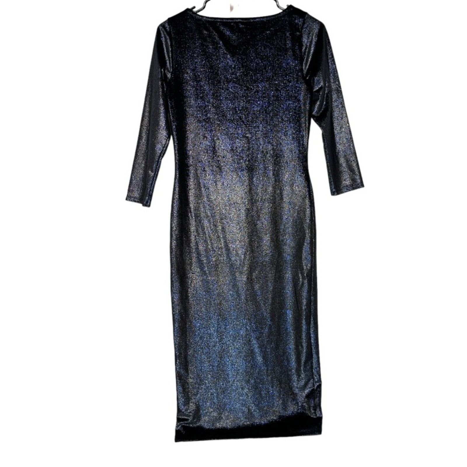 Topshop Topshop Blue Glitter Velvet 3/4 Sleeve Midi Bodycon Dress 6 Size M / US 6-8 / IT 42-44 - 6 Thumbnail